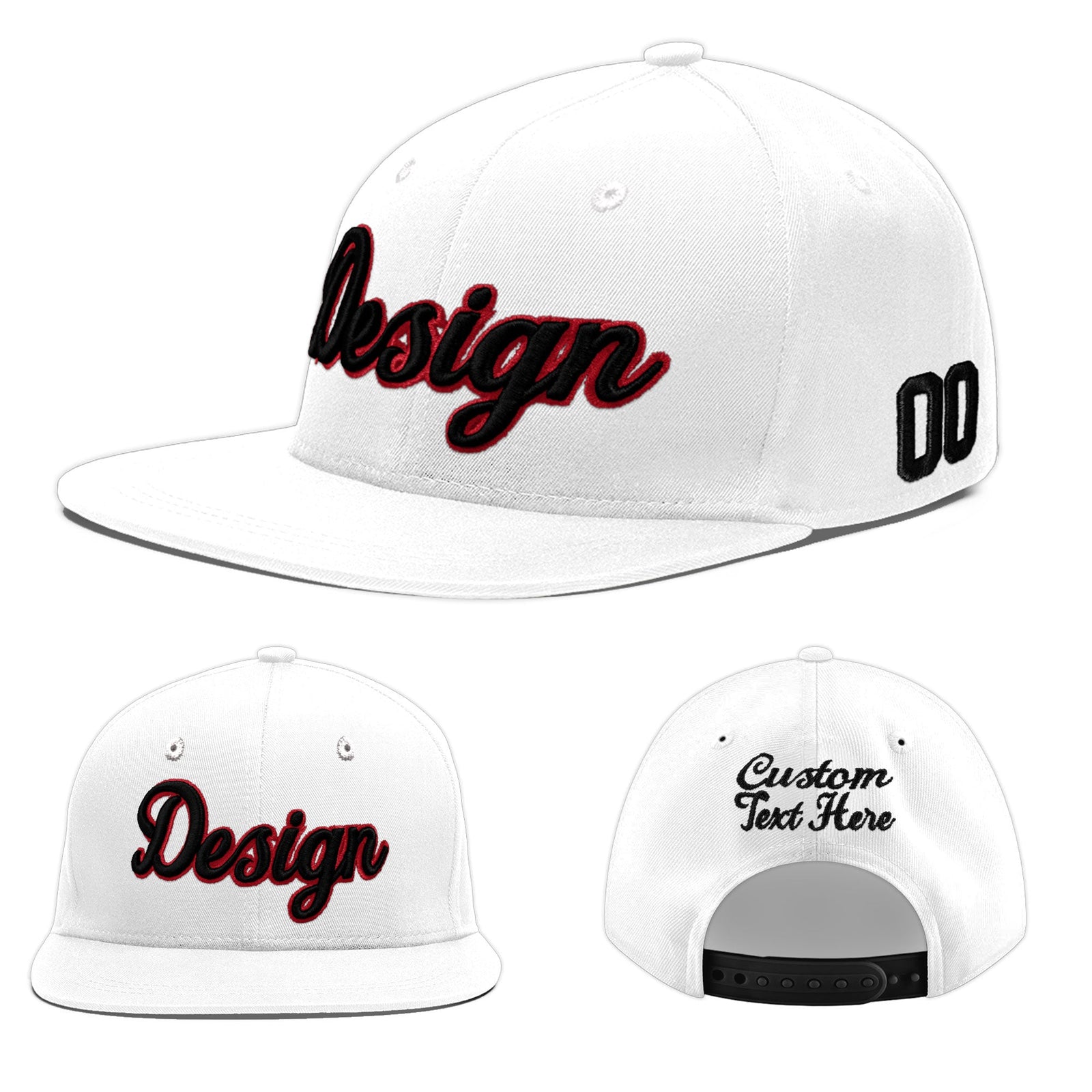 Custom White 3D Puff Embroidery Flat Embroidery Casual Sport Baseball Cap