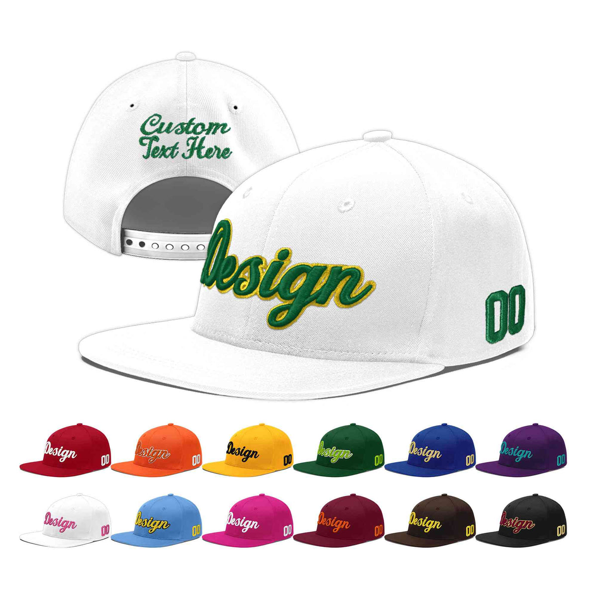 Custom White 3D Puff Embroidery Flat Embroidery Casual Sport Baseball Cap