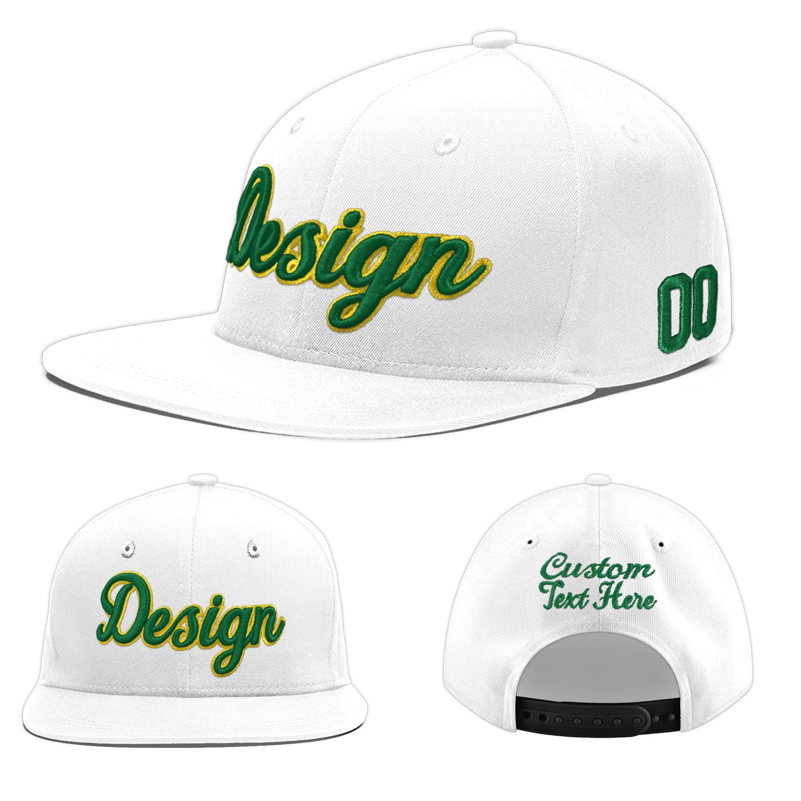 Custom White 3D Puff Embroidery Flat Embroidery Casual Sport Baseball Cap