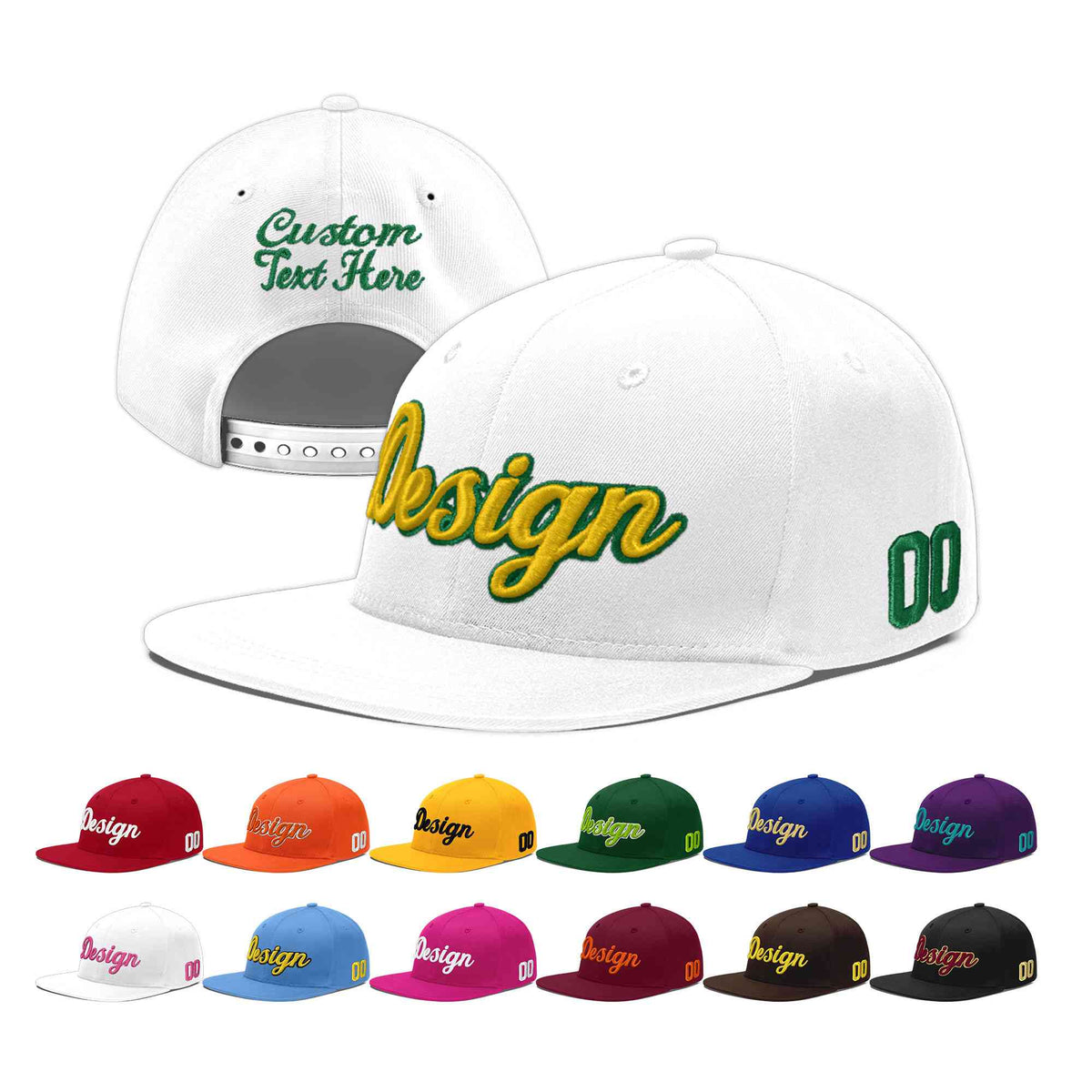 Custom White 3D Puff Embroidery Flat Embroidery Casual Sport Baseball Cap