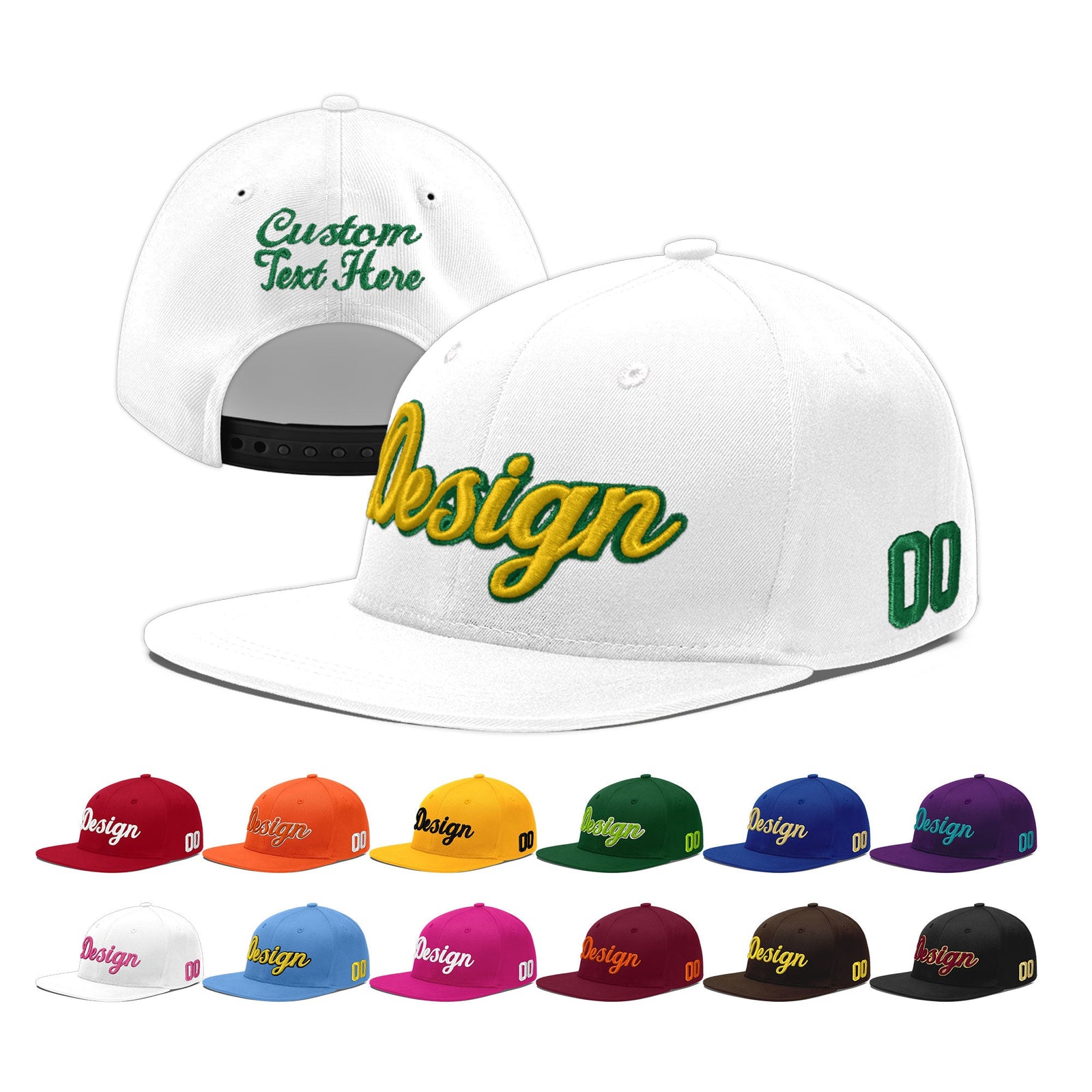 Custom White 3D Puff Embroidery Flat Embroidery Casual Sport Baseball Cap