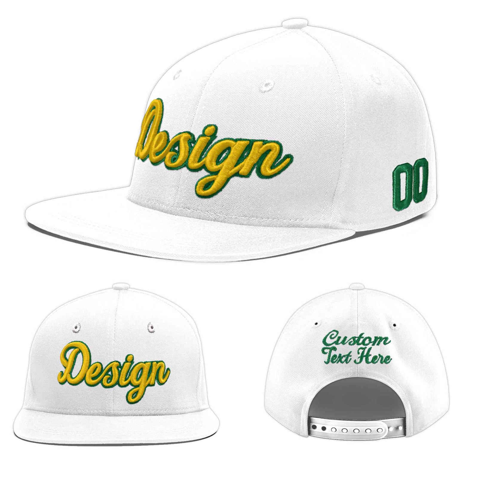 Custom White 3D Puff Embroidery Flat Embroidery Casual Sport Baseball Cap