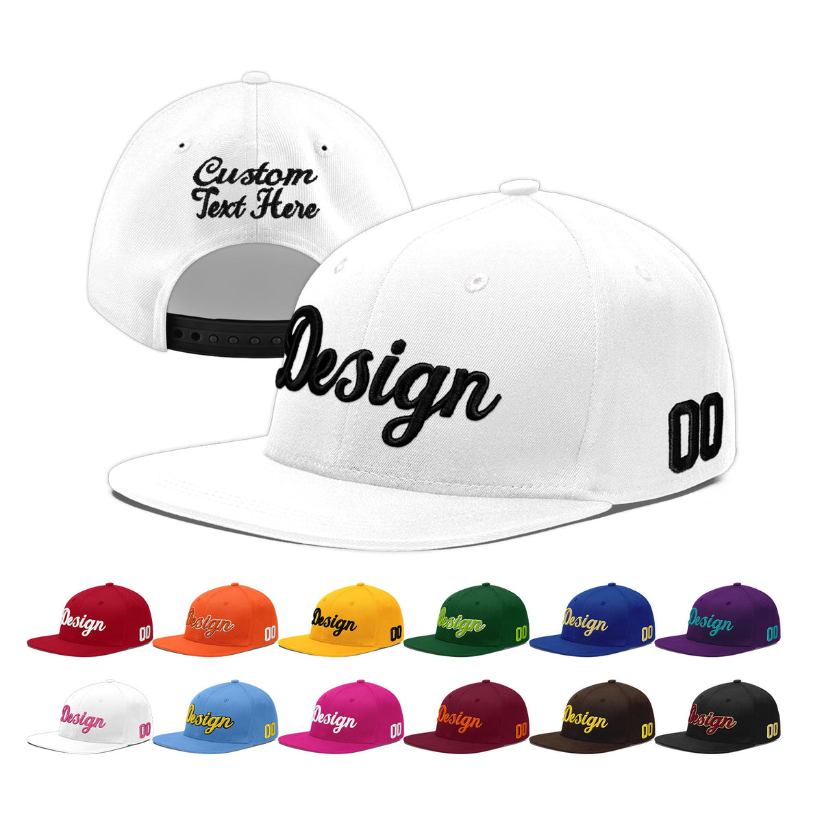 Custom White 3D Puff Embroidery Flat Embroidery Casual Sport Baseball Cap