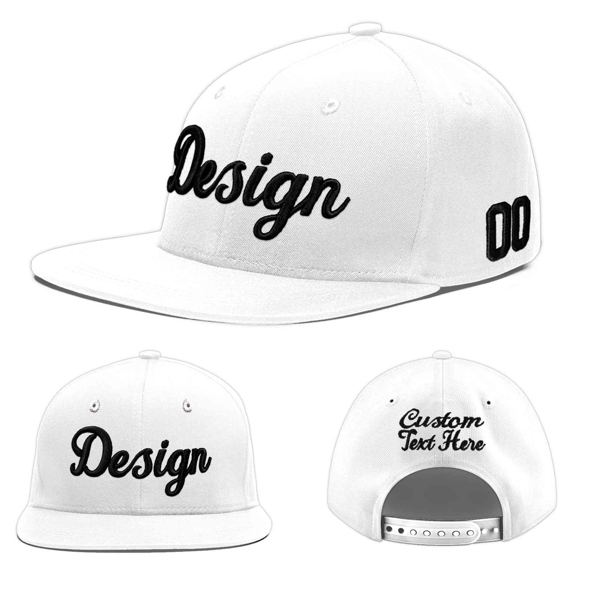 Custom White 3D Puff Embroidery Flat Embroidery Casual Sport Baseball Cap