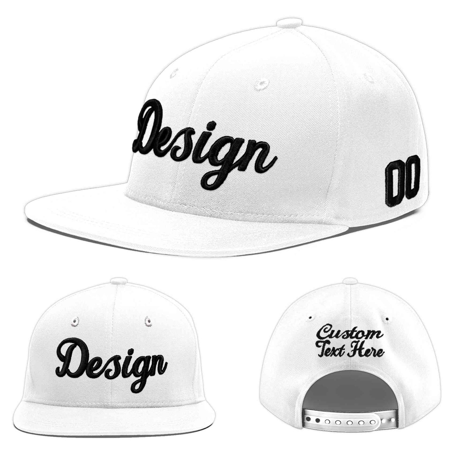 Custom White 3D Puff Embroidery Flat Embroidery Casual Sport Baseball Cap