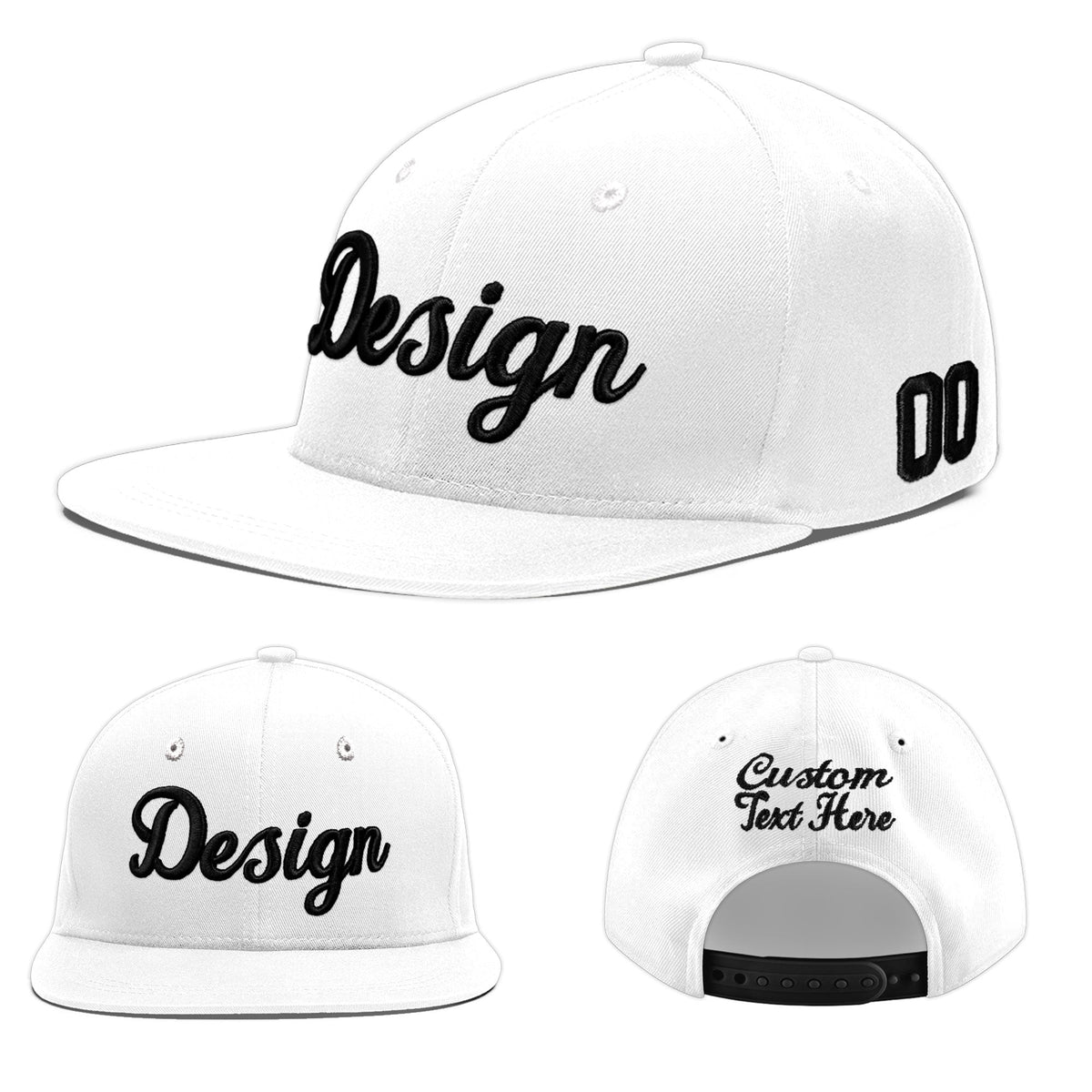 Custom White 3D Puff Embroidery Flat Embroidery Casual Sport Baseball Cap
