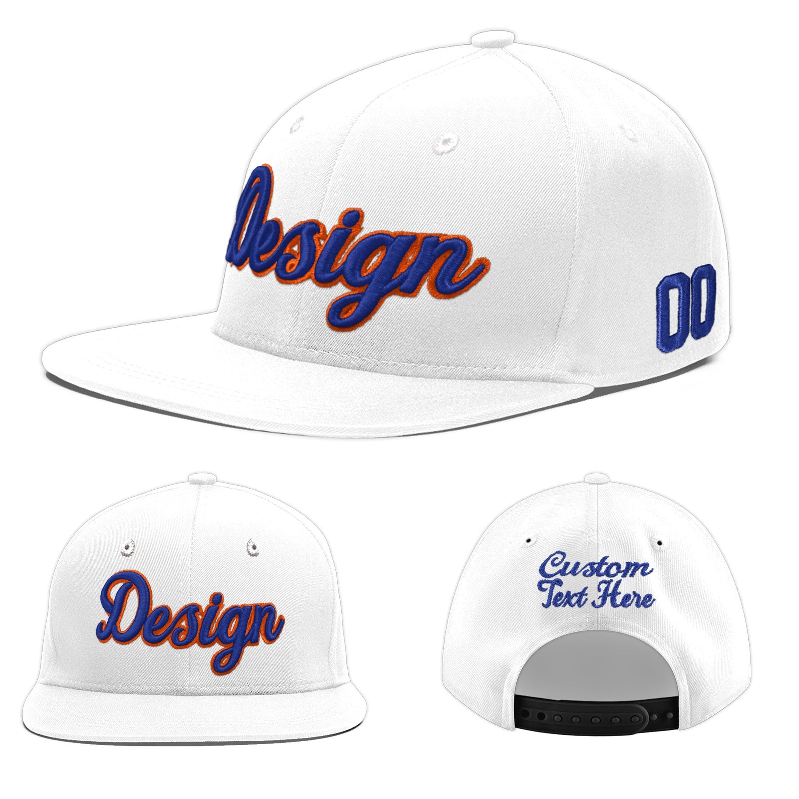 Custom White 3D Puff Embroidery Flat Embroidery Casual Sport Baseball Cap