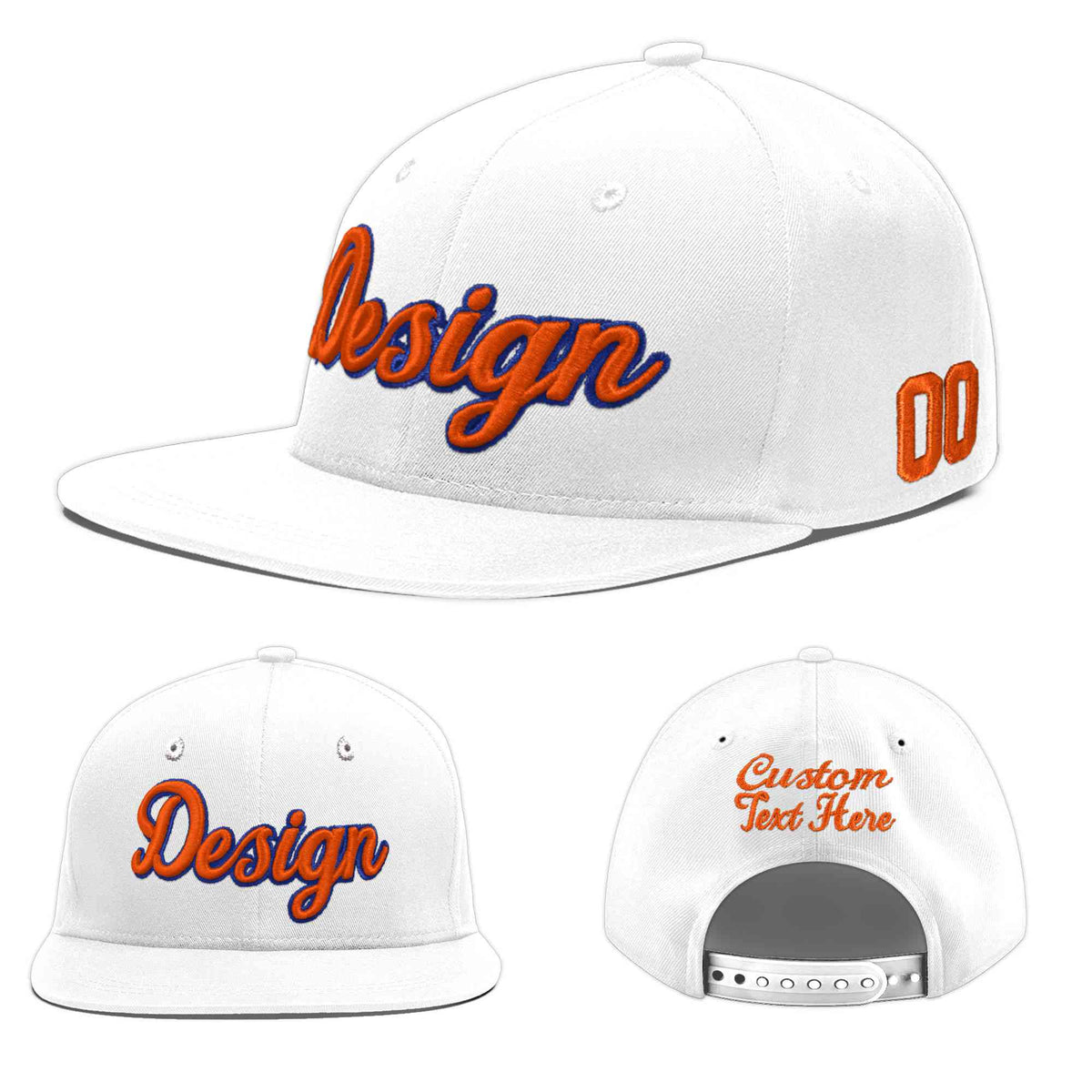 Custom White 3D Puff Embroidery Flat Embroidery Casual Sport Baseball Cap