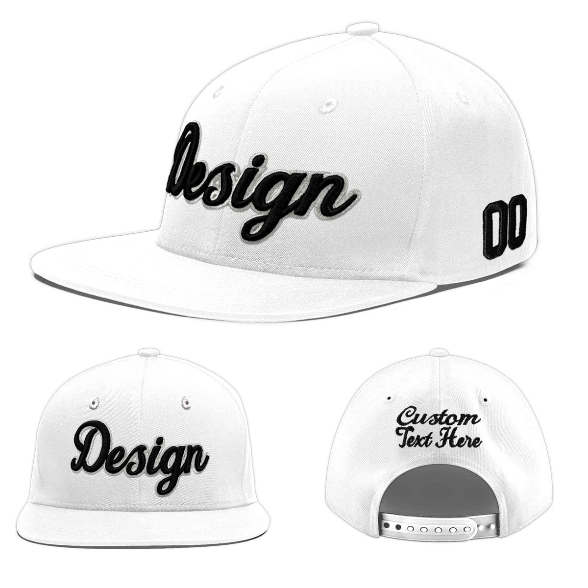 Custom White 3D Puff Embroidery Flat Embroidery Casual Sport Baseball Cap