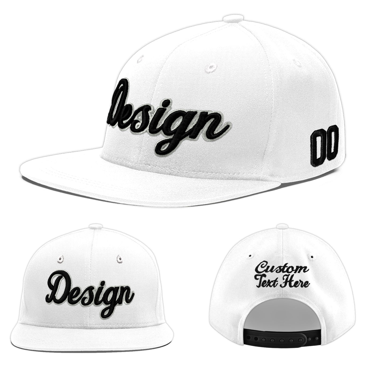 Custom White 3D Puff Embroidery Flat Embroidery Casual Sport Baseball Cap