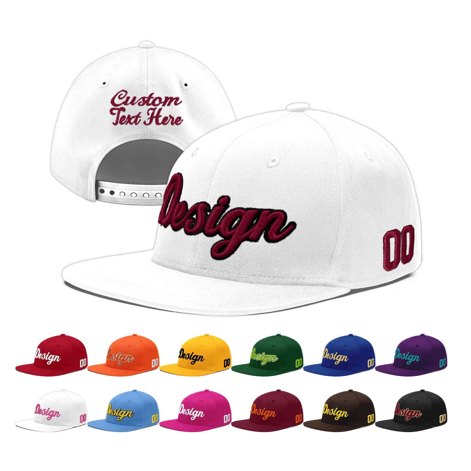 Custom White 3D Puff Embroidery Flat Embroidery Casual Sport Baseball Cap