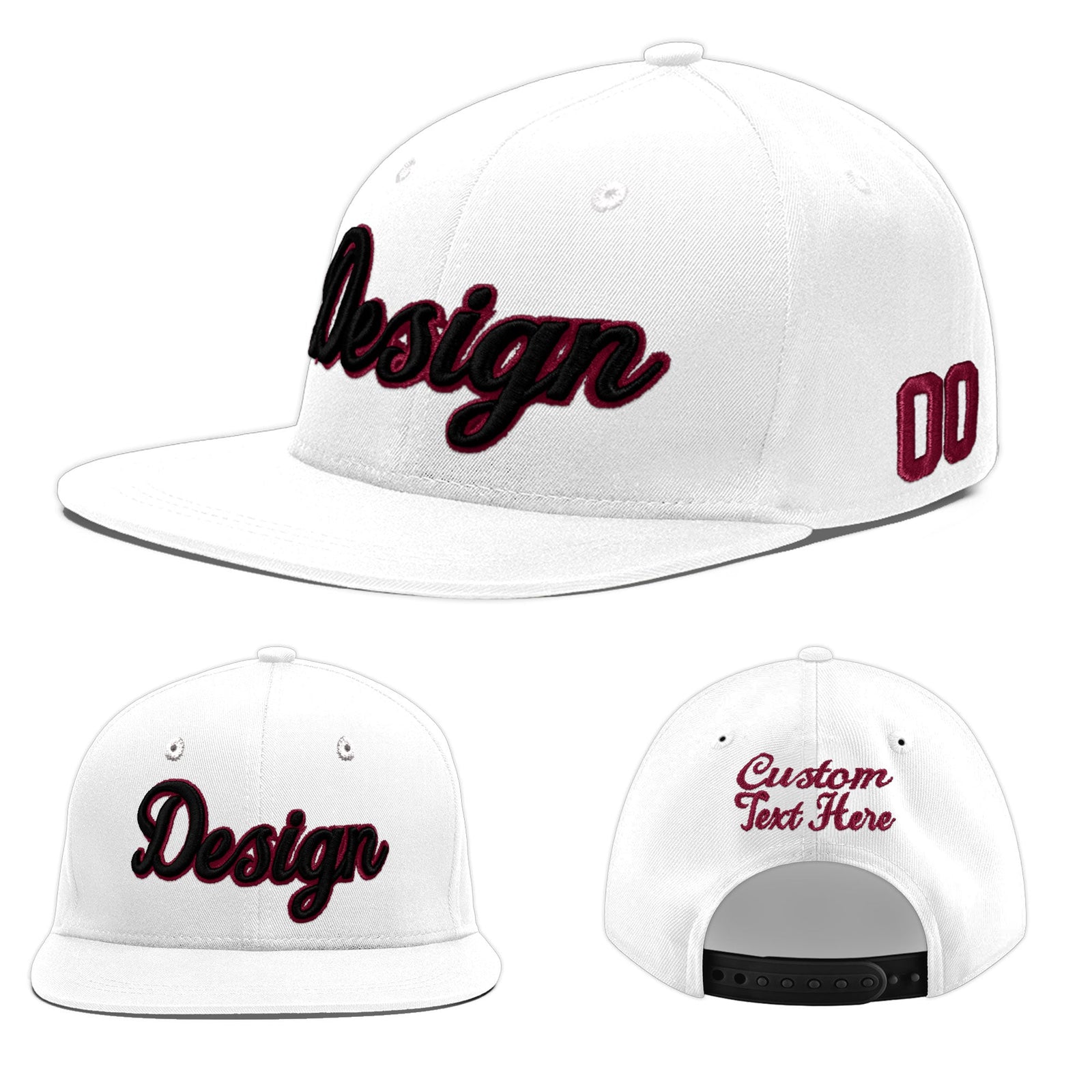 Custom White 3D Puff Embroidery Flat Embroidery Casual Sport Baseball Cap