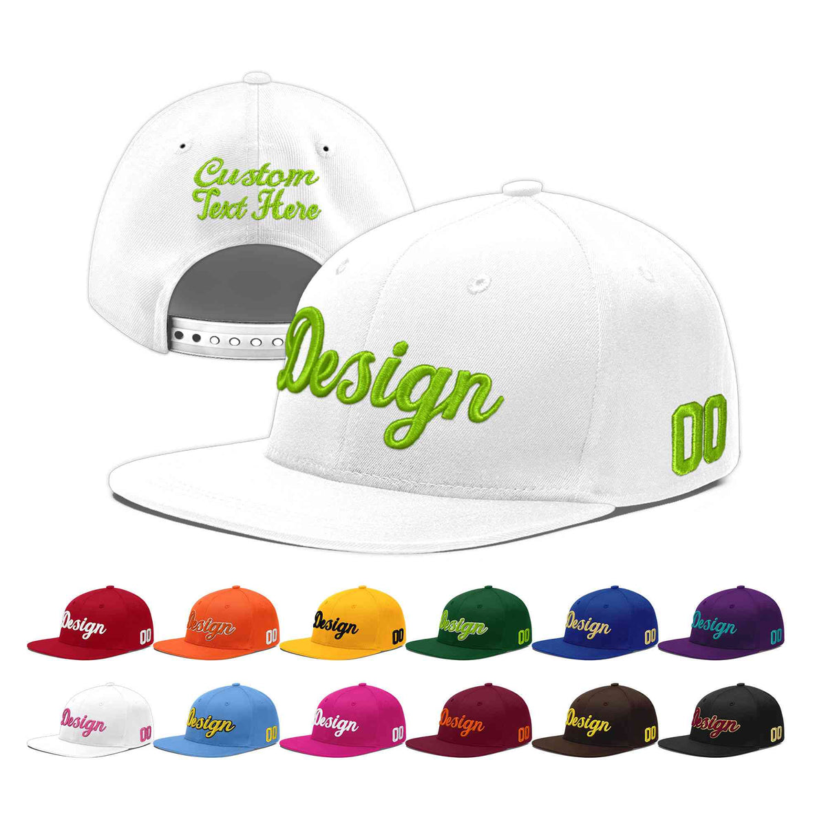 Custom White 3D Puff Embroidery Flat Embroidery Casual Sport Baseball Cap