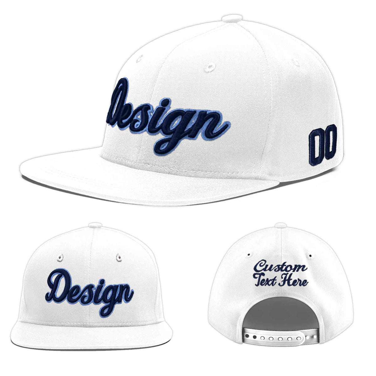 Custom White 3D Puff Embroidery Flat Embroidery Casual Sport Baseball Cap