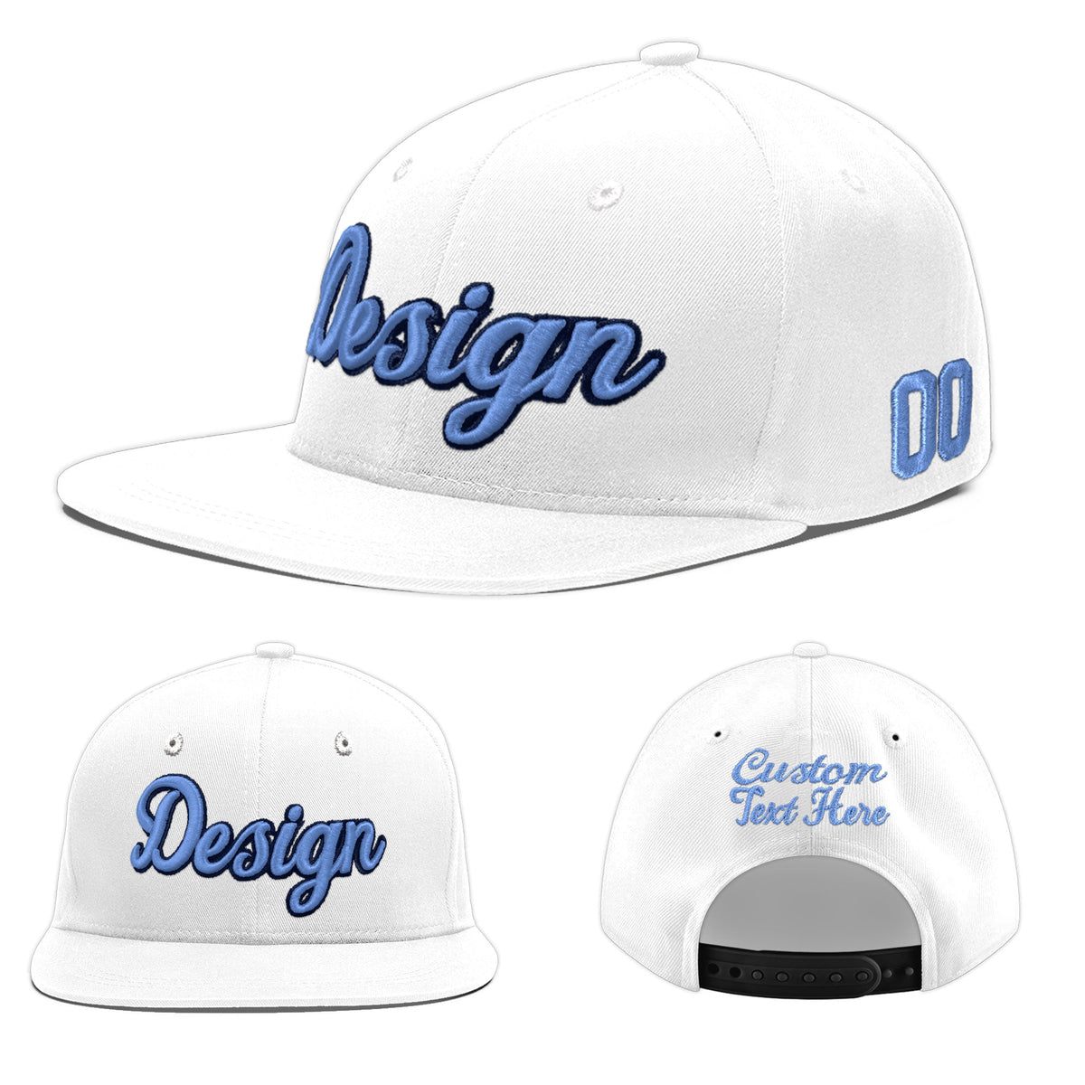 Custom White 3D Puff Embroidery Flat Embroidery Casual Sport Baseball Cap