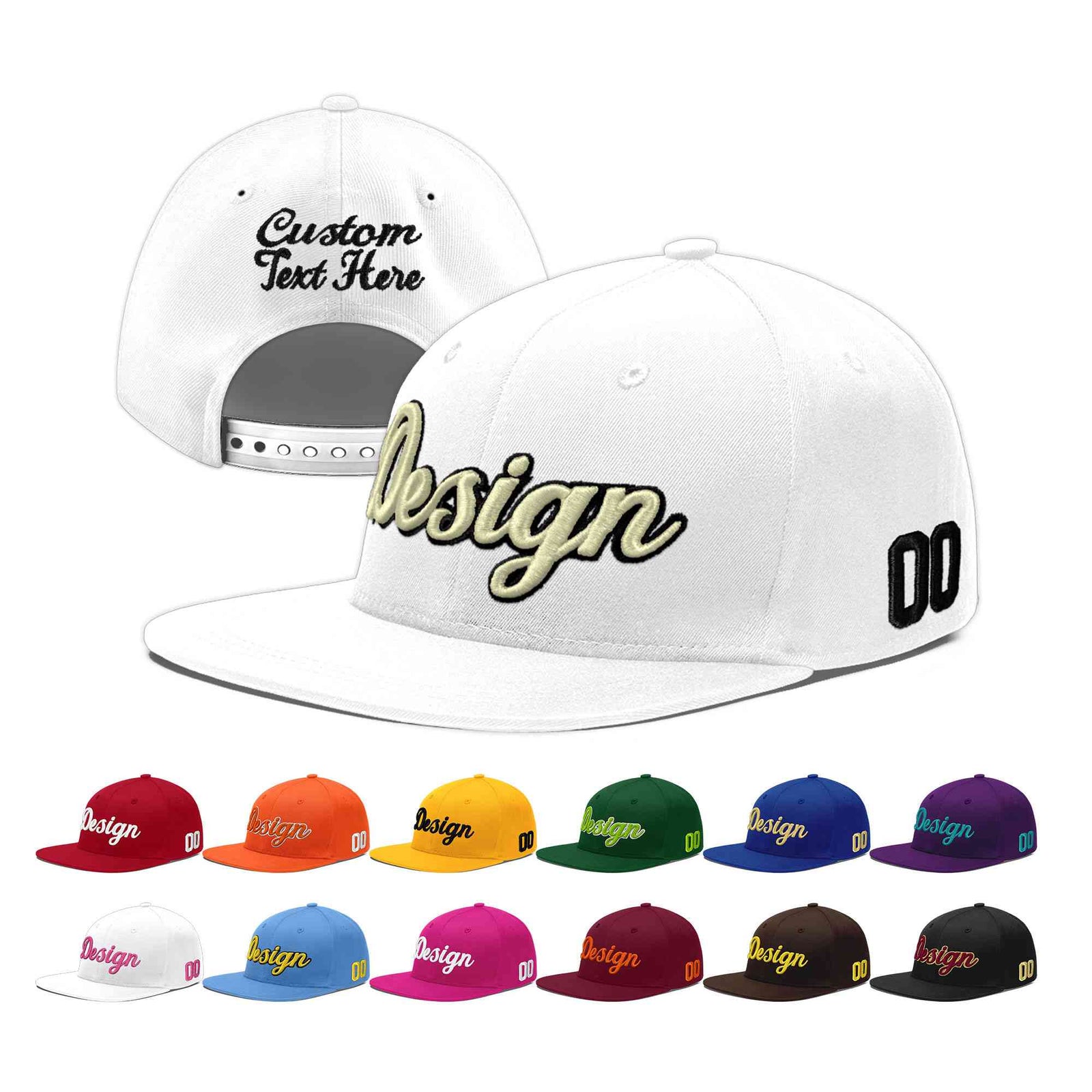 Custom White 3D Puff Embroidery Flat Embroidery Casual Sport Baseball Cap
