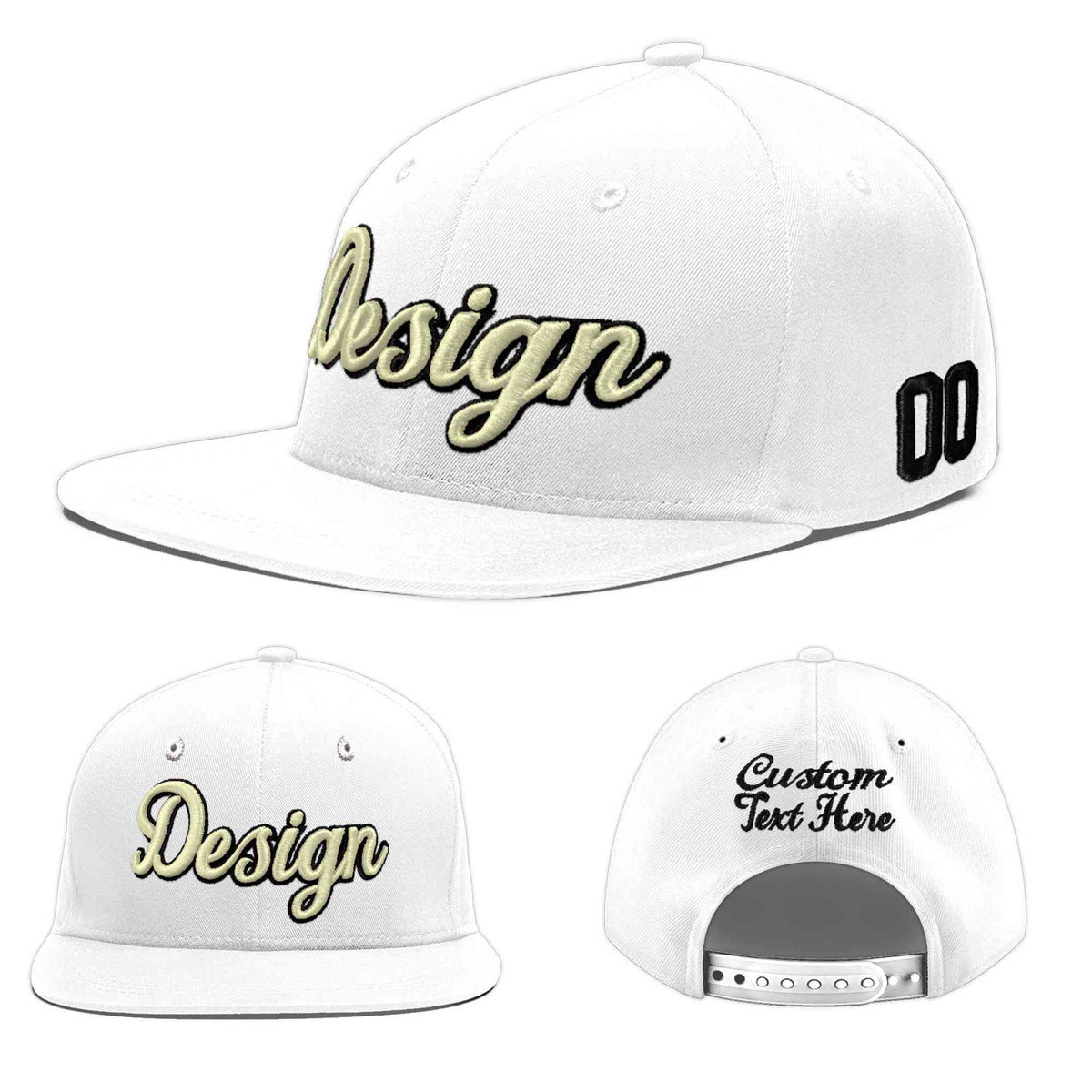 Custom White 3D Puff Embroidery Flat Embroidery Casual Sport Baseball Cap
