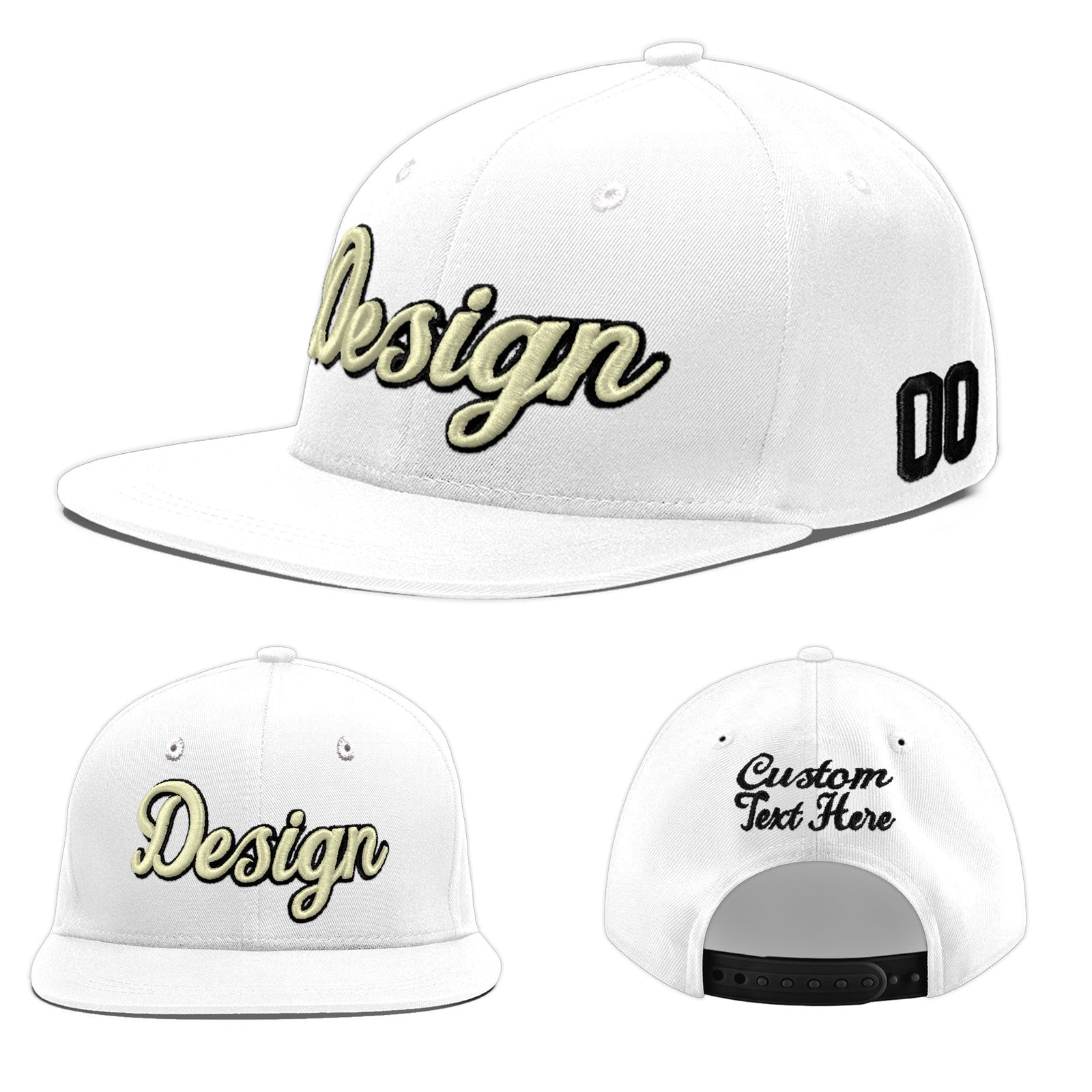 Custom White 3D Puff Embroidery Flat Embroidery Casual Sport Baseball Cap