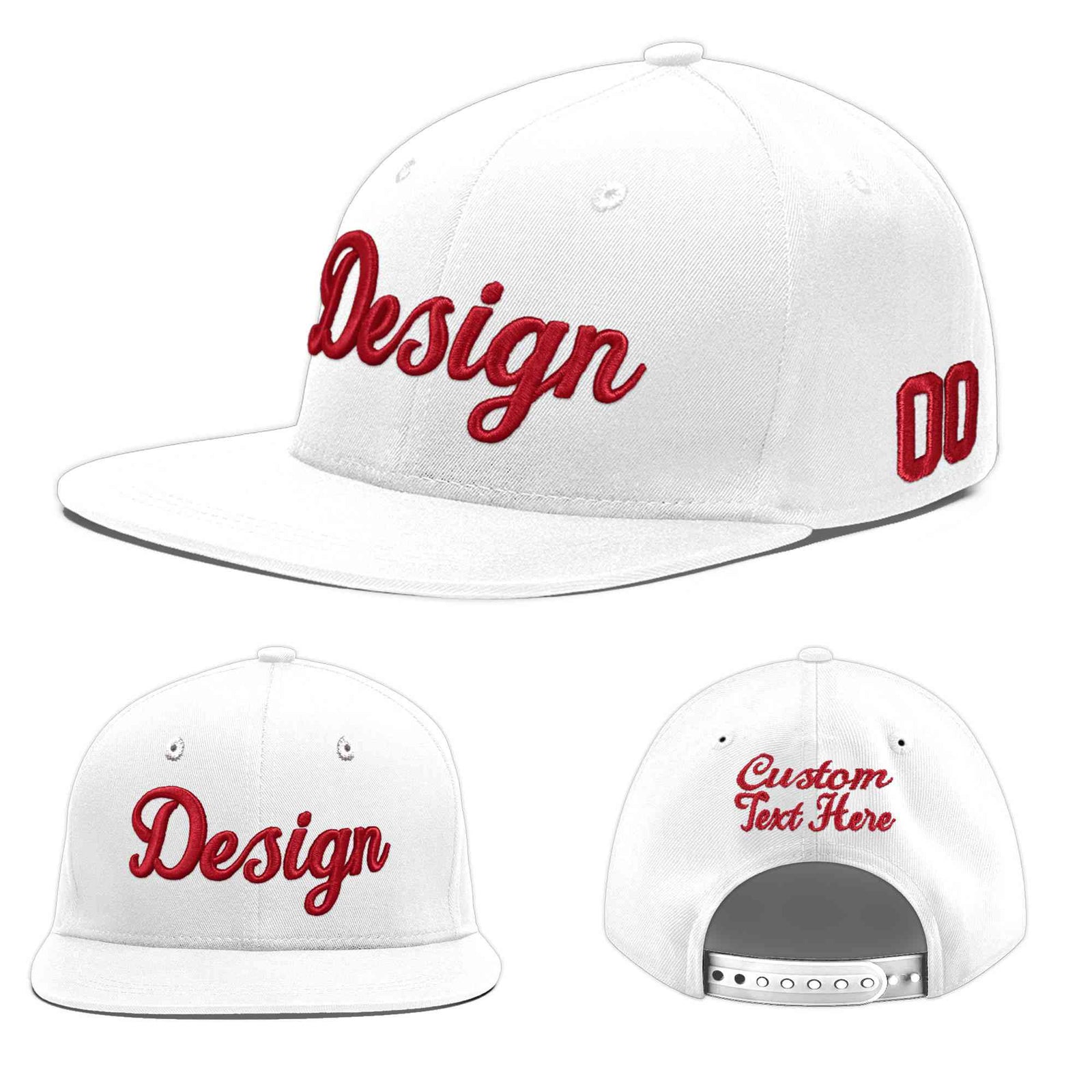 Custom White 3D Puff Embroidery Flat Embroidery Casual Sport Baseball Cap