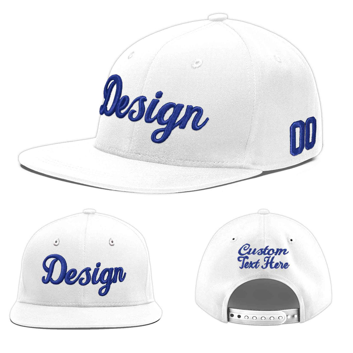 Custom White 3D Puff Embroidery Flat Embroidery Casual Sport Baseball Cap