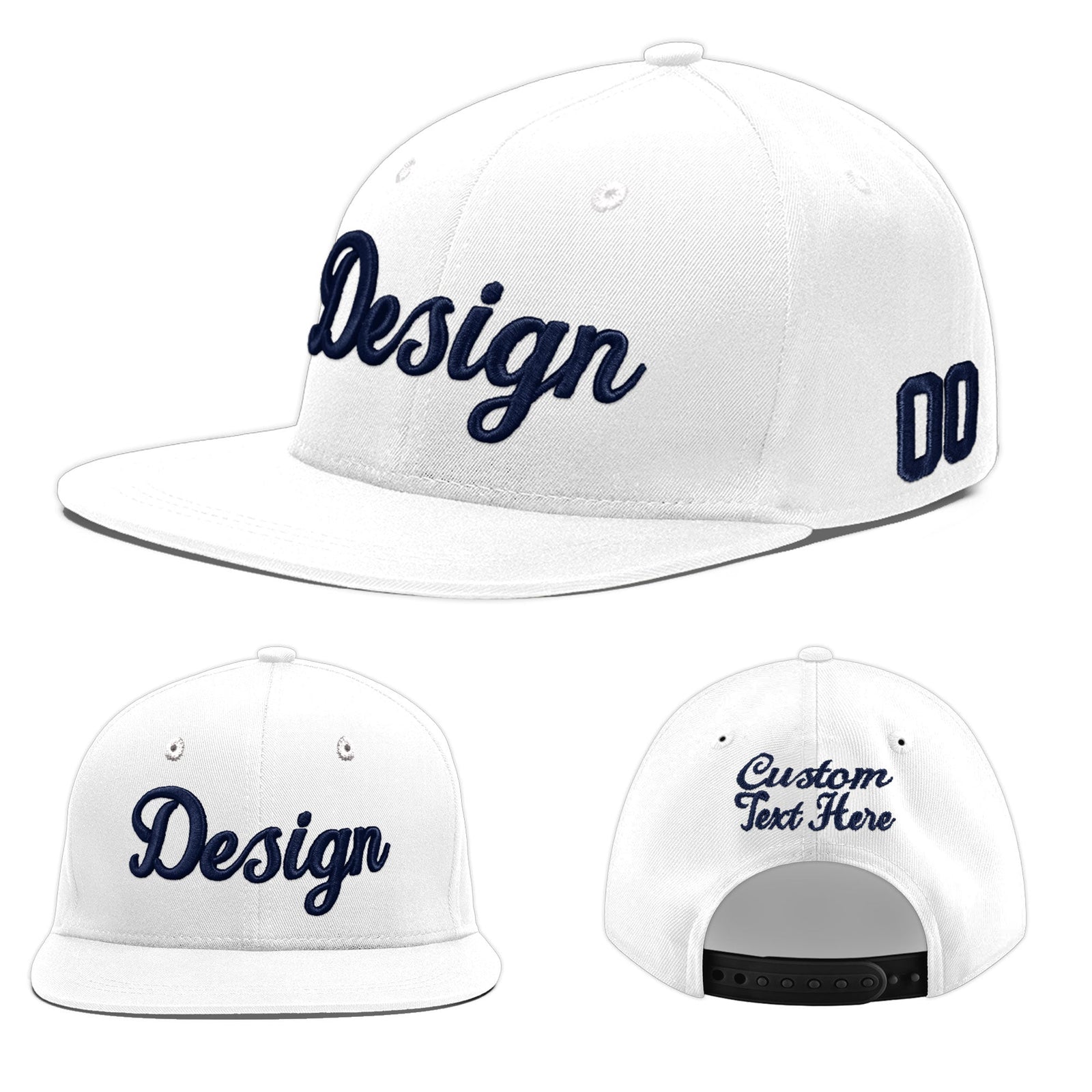 Custom White 3D Puff Embroidery Flat Embroidery Casual Sport Baseball Cap