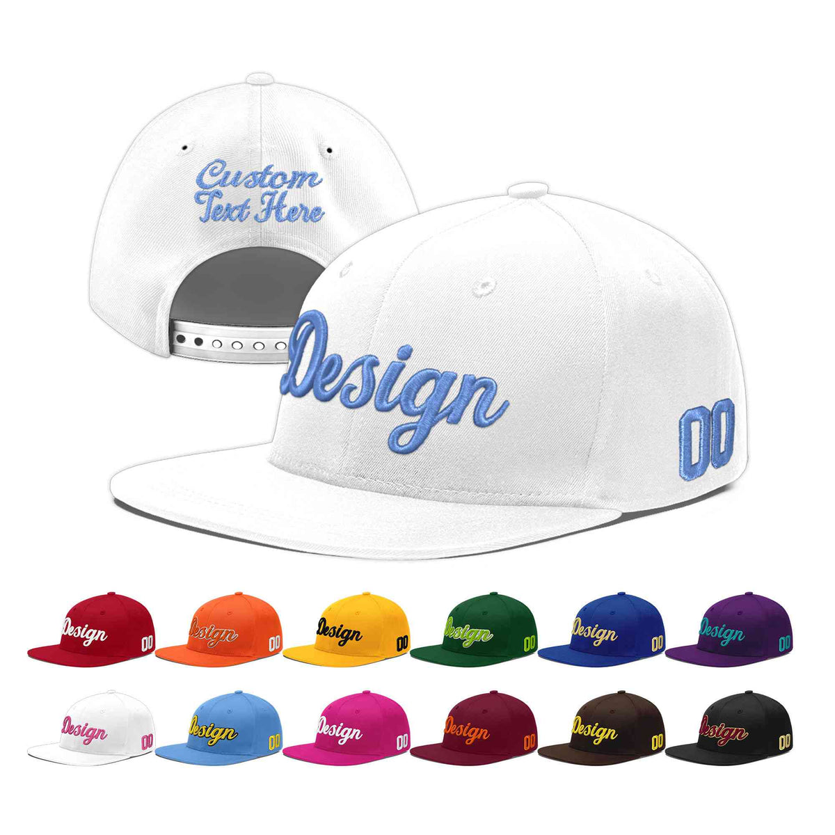 Custom White 3D Puff Embroidery Flat Embroidery Casual Sport Baseball Cap