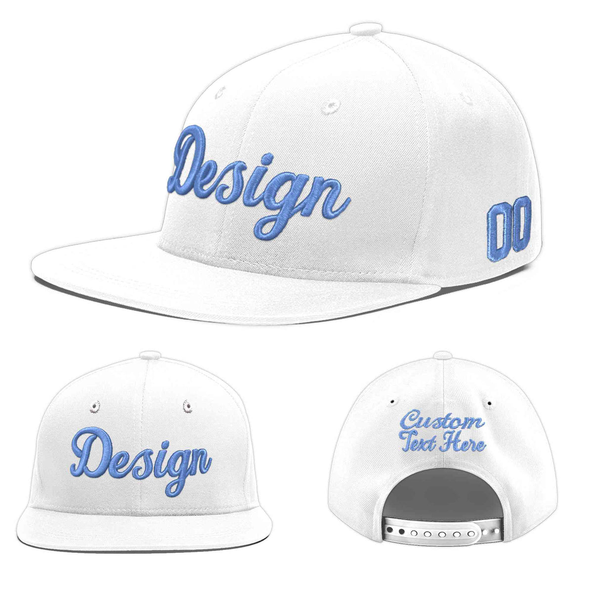 Custom White 3D Puff Embroidery Flat Embroidery Casual Sport Baseball Cap