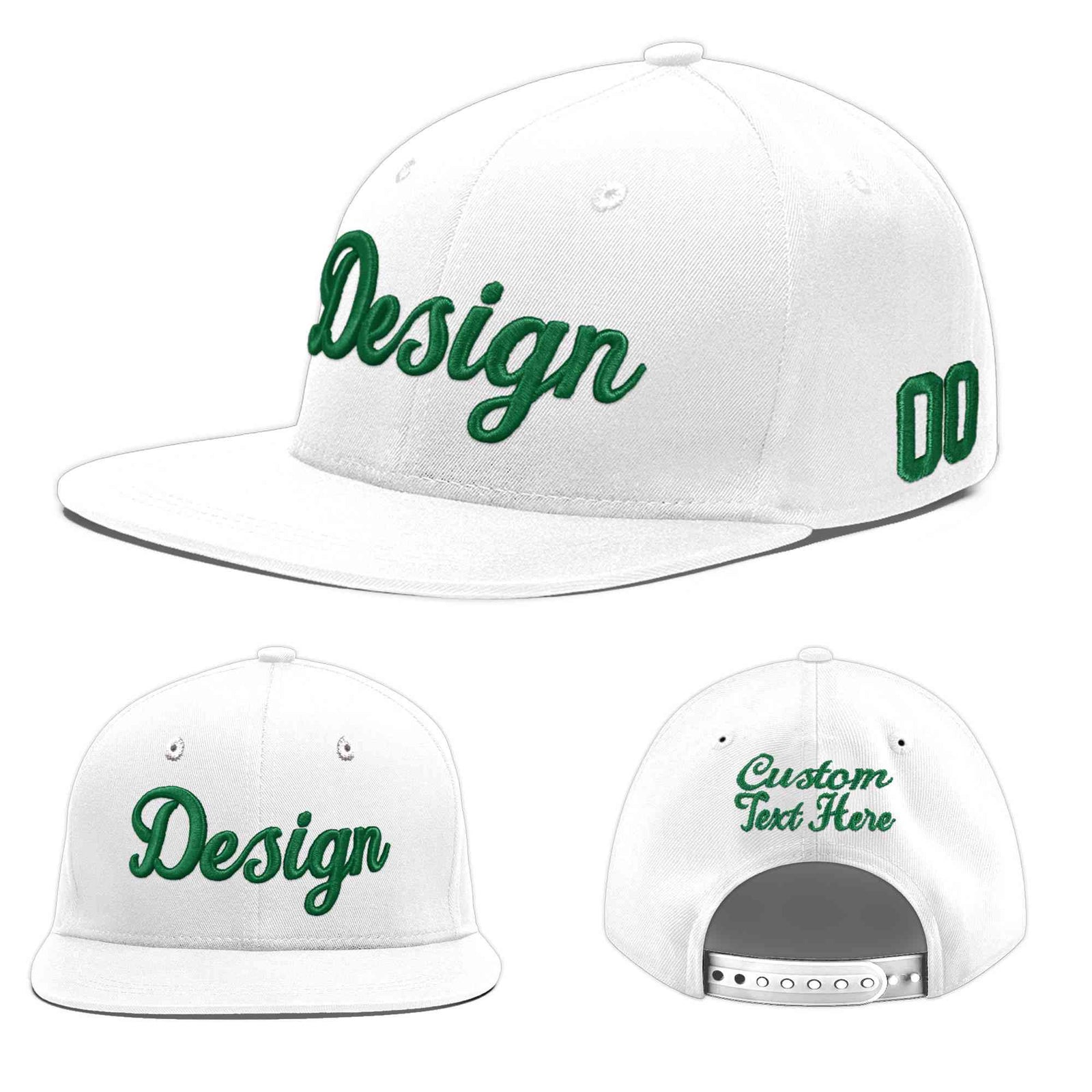 Custom White 3D Puff Embroidery Flat Embroidery Casual Sport Baseball Cap