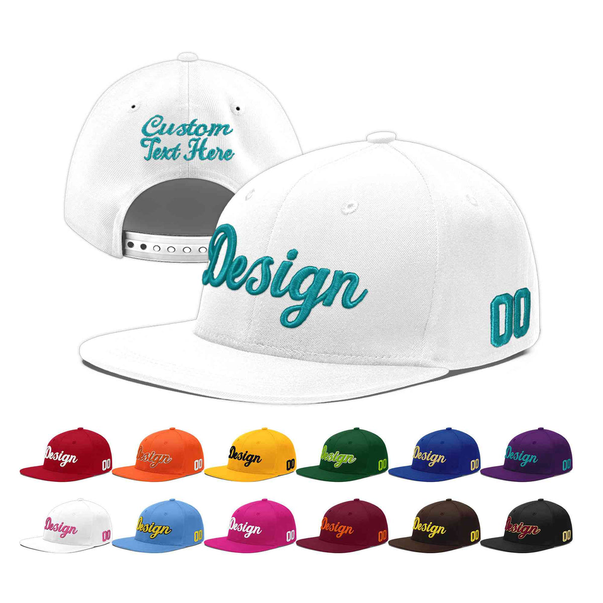 Custom White 3D Puff Embroidery Flat Embroidery Casual Sport Baseball Cap