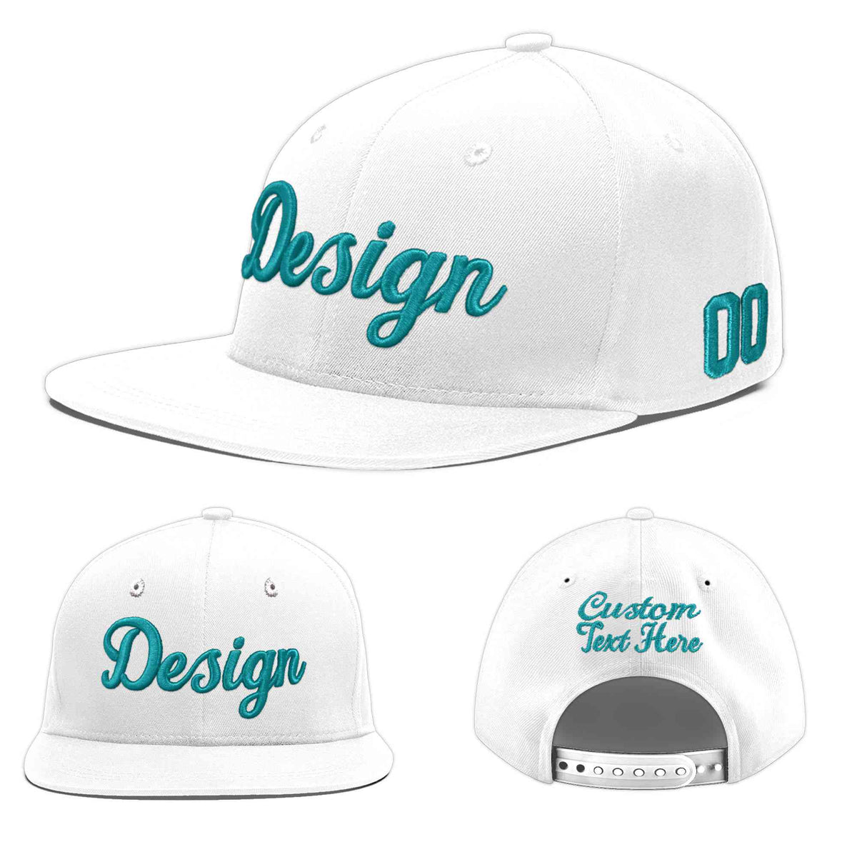 Custom White 3D Puff Embroidery Flat Embroidery Casual Sport Baseball Cap