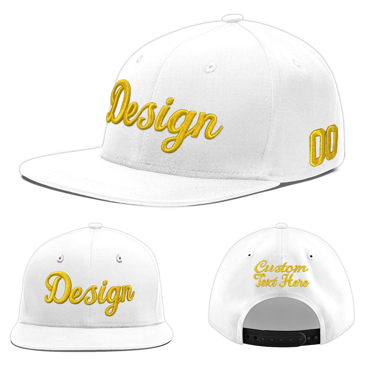 Custom White 3D Puff Embroidery Flat Embroidery Casual Sport Baseball Cap