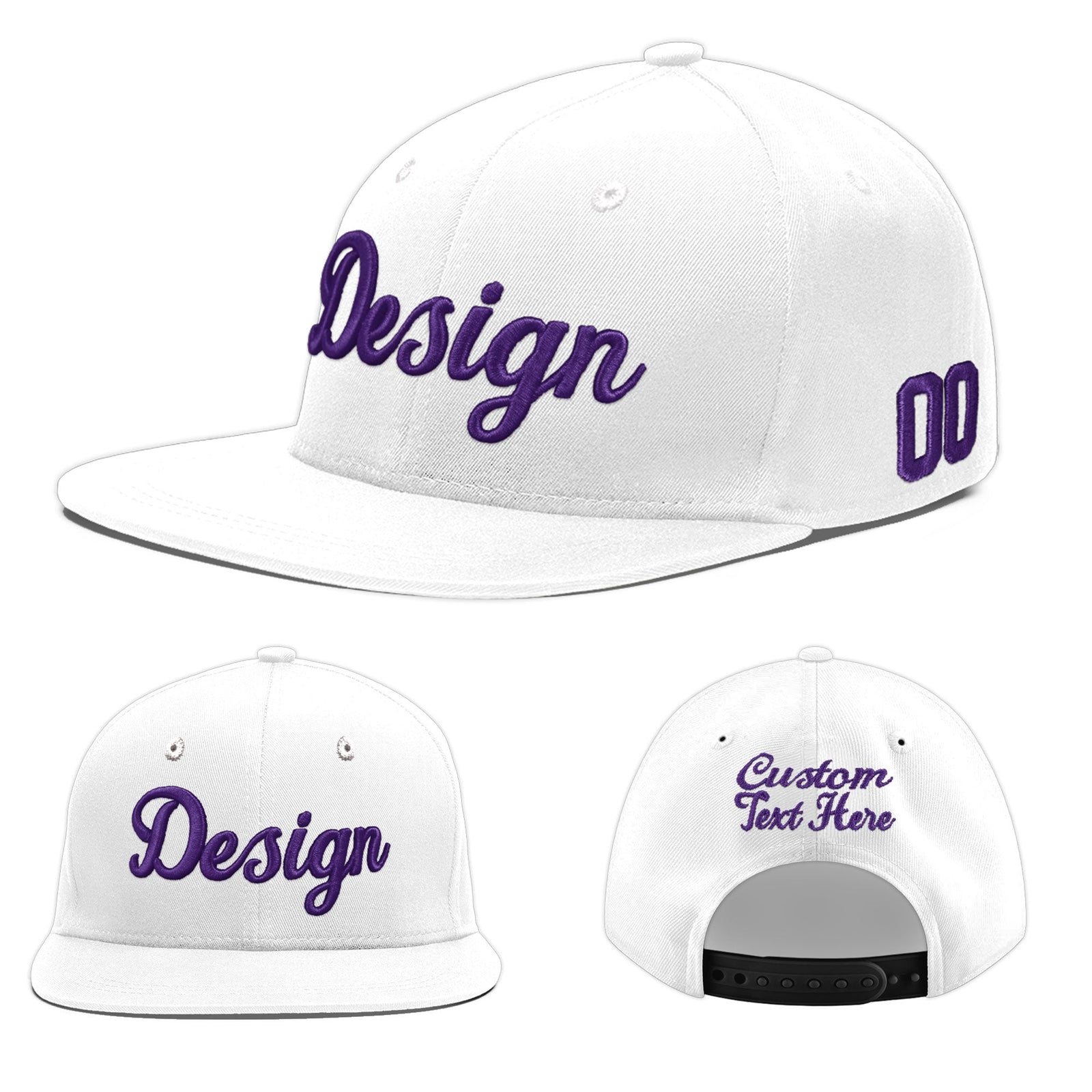 Custom White 3D Puff Embroidery Flat Embroidery Casual Sport Baseball Cap