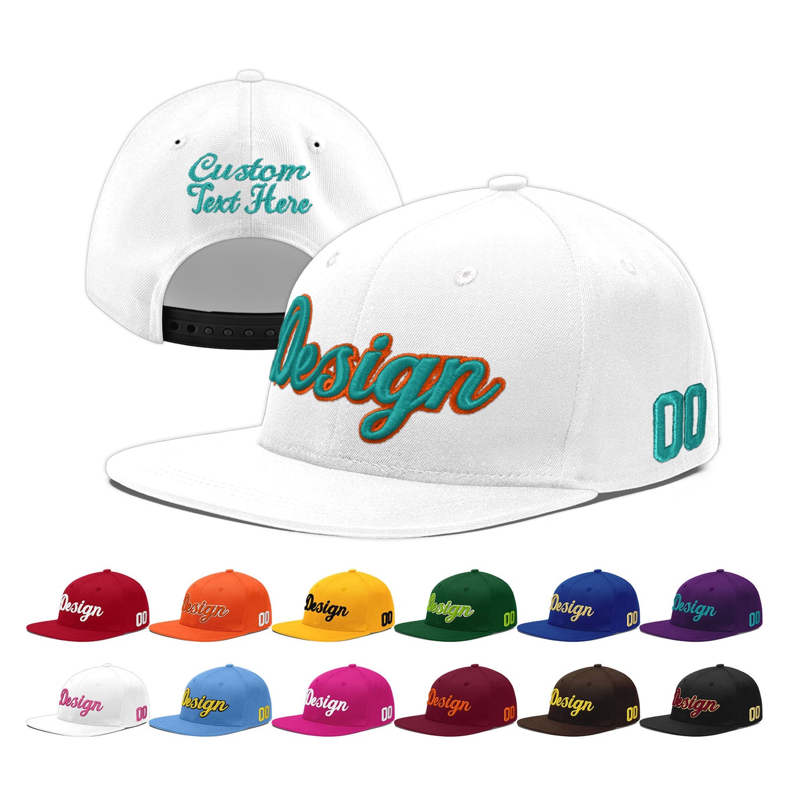 Custom White 3D Puff Embroidery Flat Embroidery Casual Sport Baseball Cap