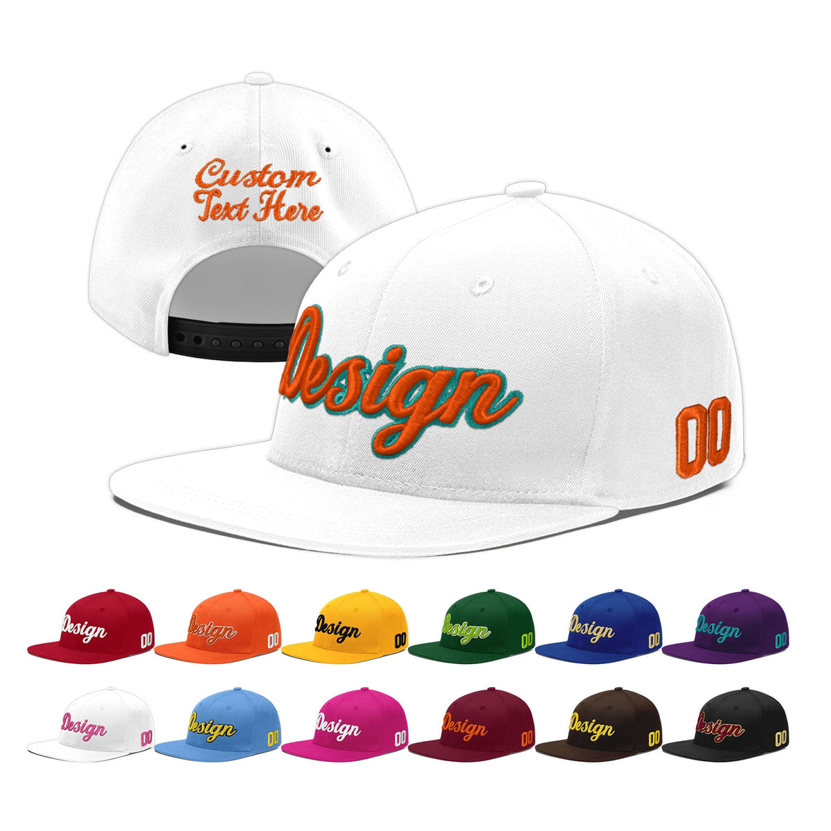 Custom White 3D Puff Embroidery Flat Embroidery Casual Sport Baseball Cap