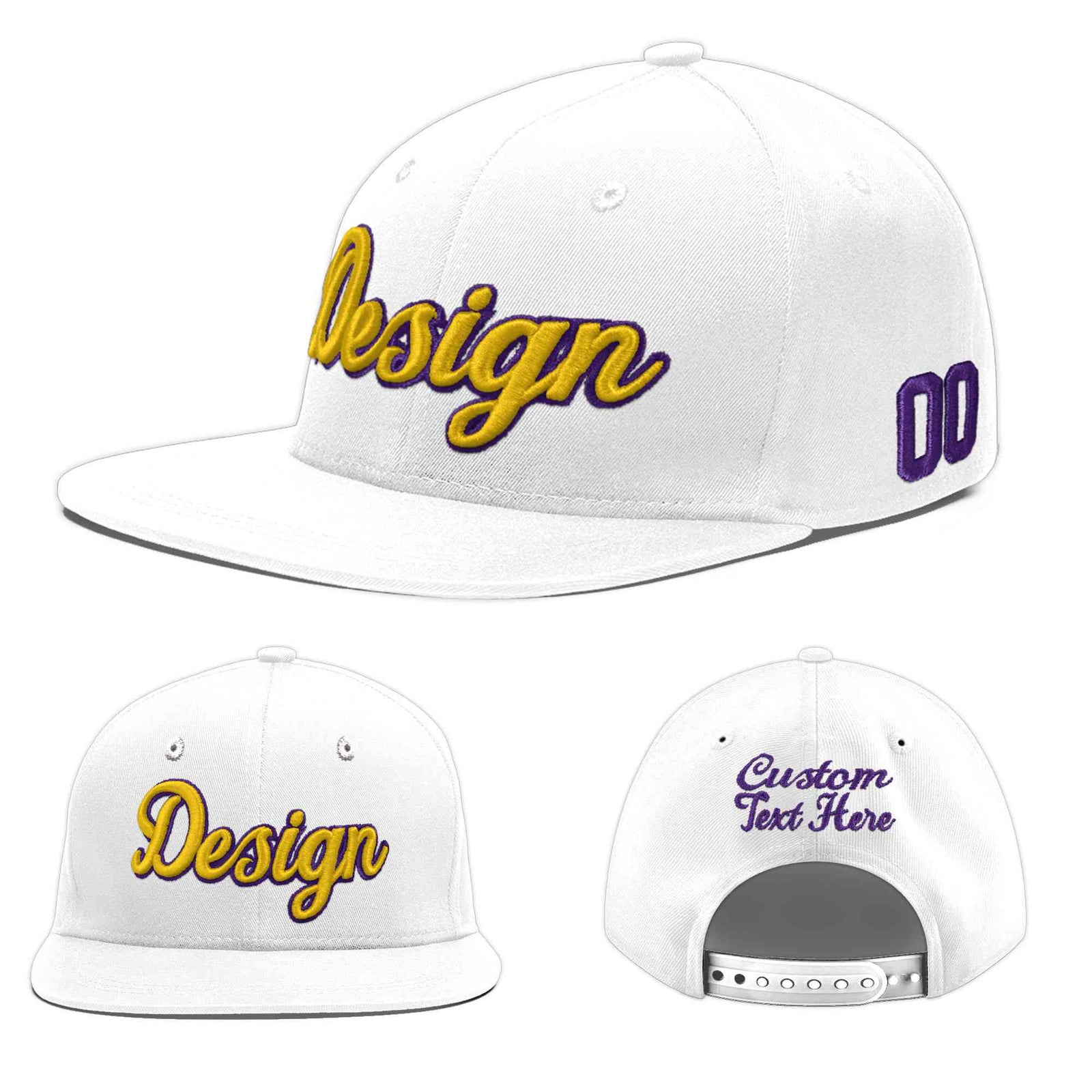 Custom White 3D Puff Embroidery Flat Embroidery Casual Sport Baseball Cap