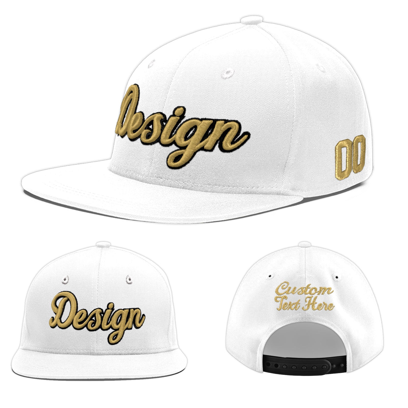 Custom White 3D Puff Embroidery Flat Embroidery Casual Sport Baseball Cap