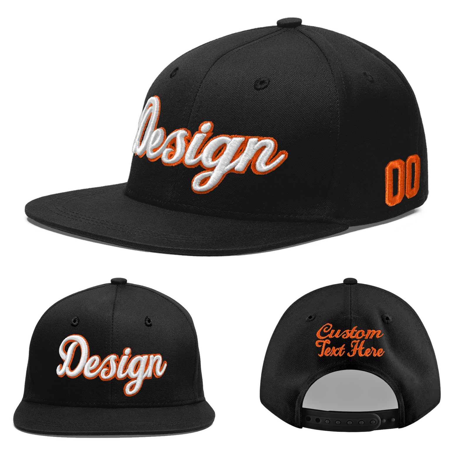 Custom Black 3D Puff Embroidery Flat Embroidery Casual Sport Baseball Cap