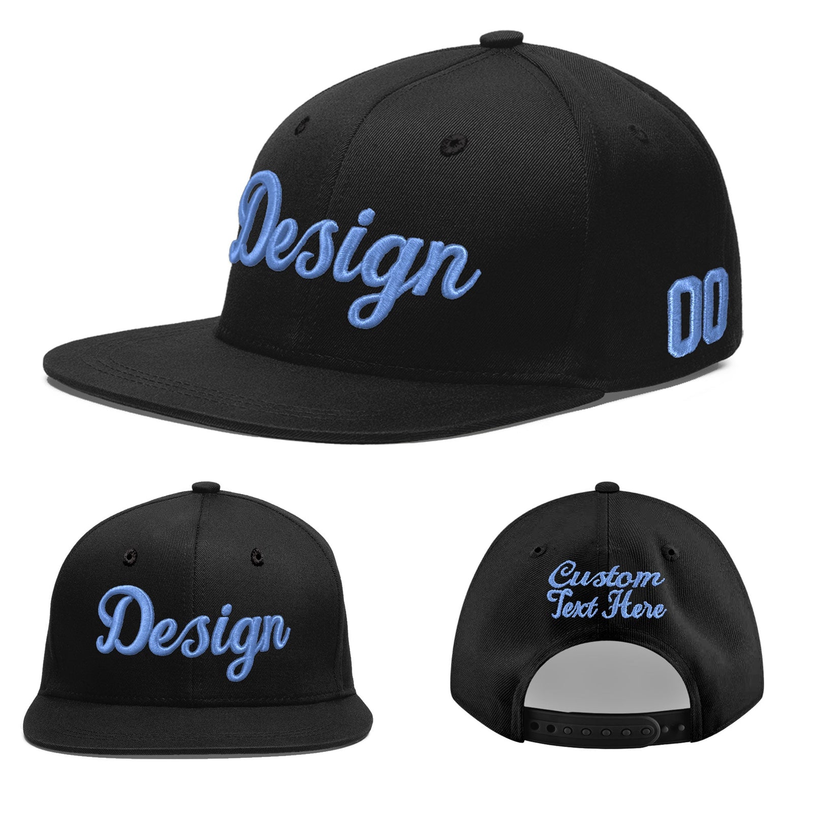 Custom Black 3D Puff Embroidery Flat Embroidery Casual Sport Baseball Cap
