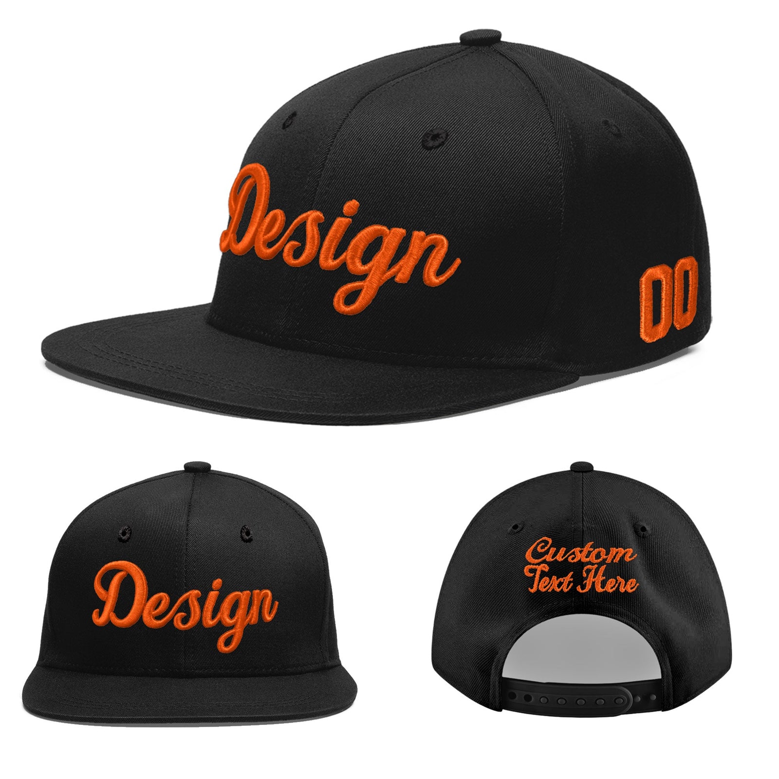 Custom Black 3D Puff Embroidery Flat Embroidery Casual Sport Baseball Cap