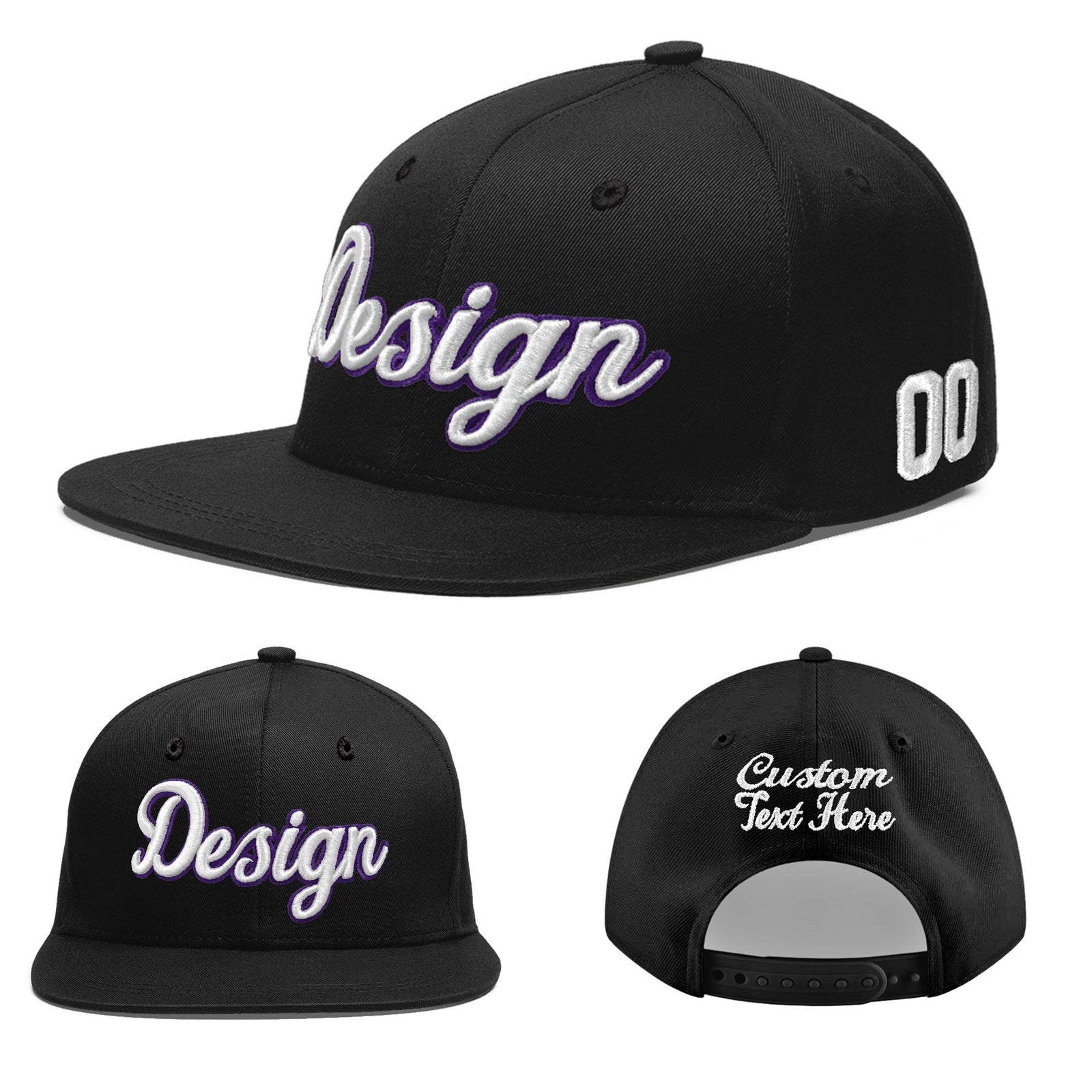 Custom Black 3D Puff Embroidery Flat Embroidery Casual Sport Baseball Cap