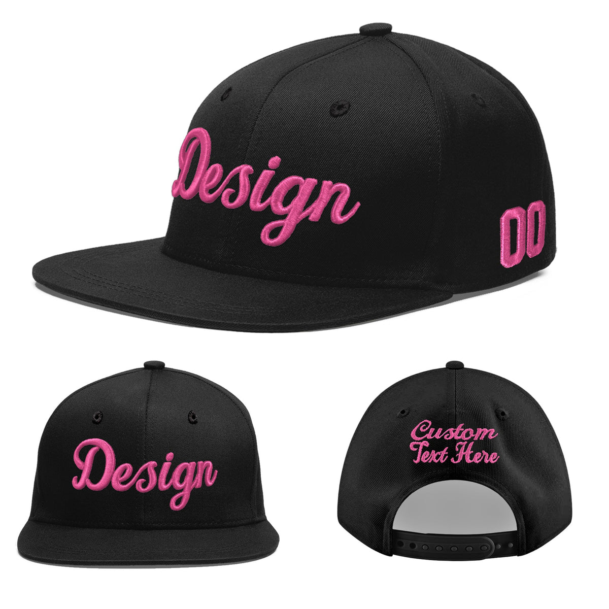 Custom Black 3D Puff Embroidery Flat Embroidery Casual Sport Baseball Cap