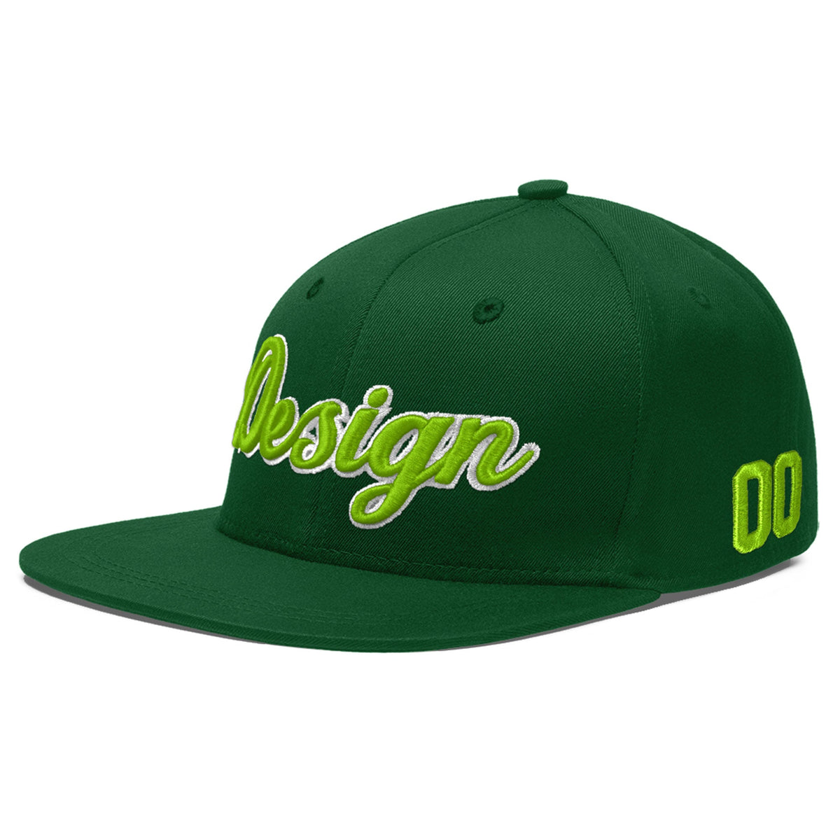 Custom Green 3D Puff Embroidery Flat Embroidery Casual Sport Baseball Cap