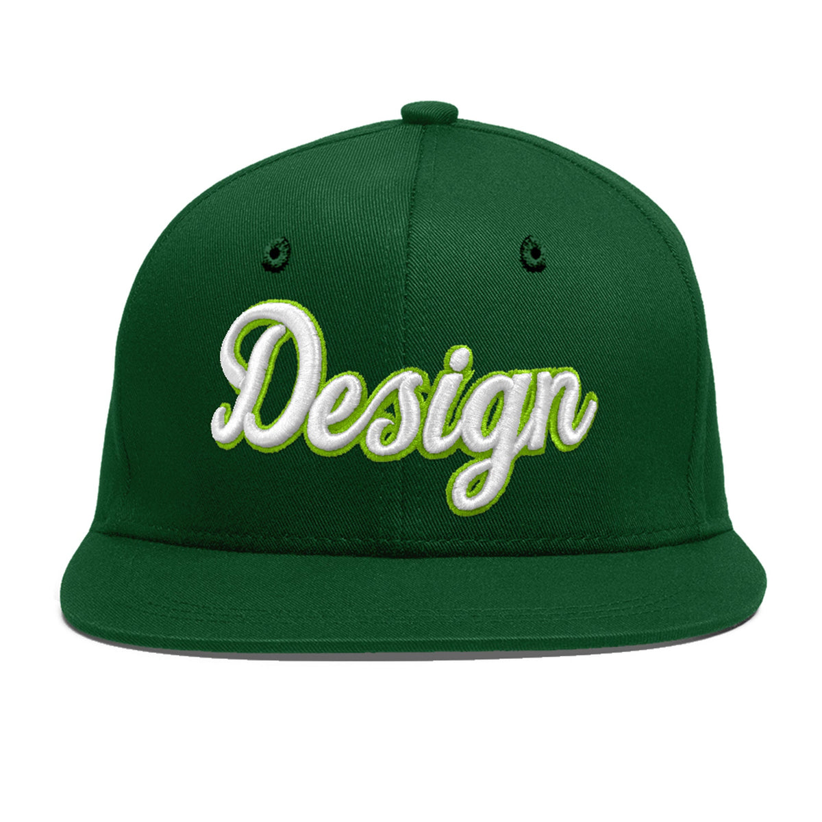 Custom Green 3D Puff Embroidery Flat Embroidery Casual Sport Baseball Cap