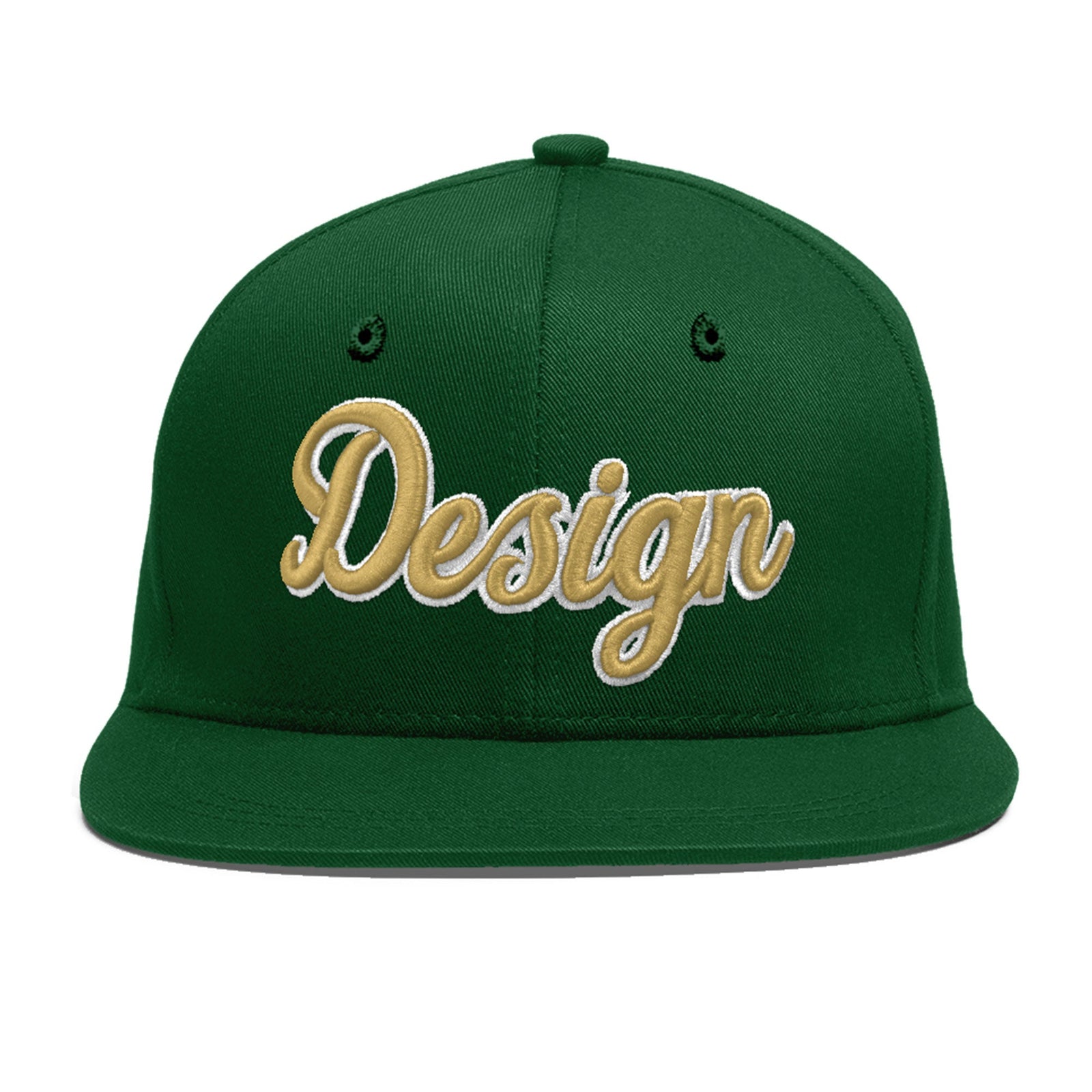Custom Green 3D Puff Embroidery Flat Embroidery Casual Sport Baseball Cap