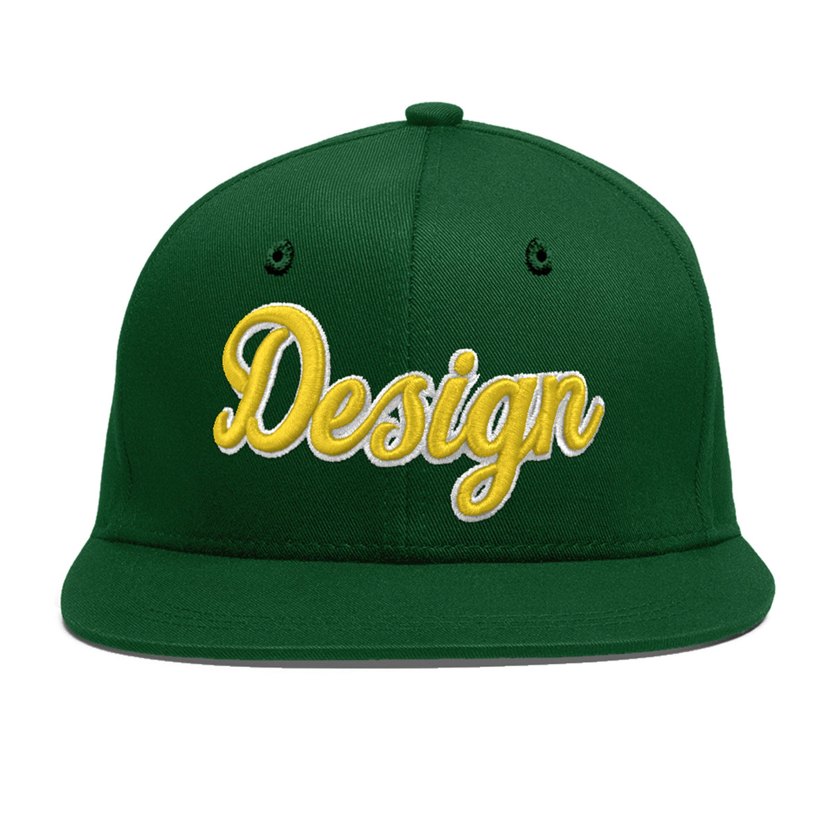 Custom Green 3D Puff Embroidery Flat Embroidery Casual Sport Baseball Cap