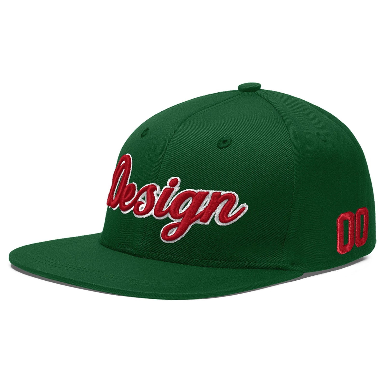 Custom Green 3D Puff Embroidery Flat Embroidery Casual Sport Baseball Cap