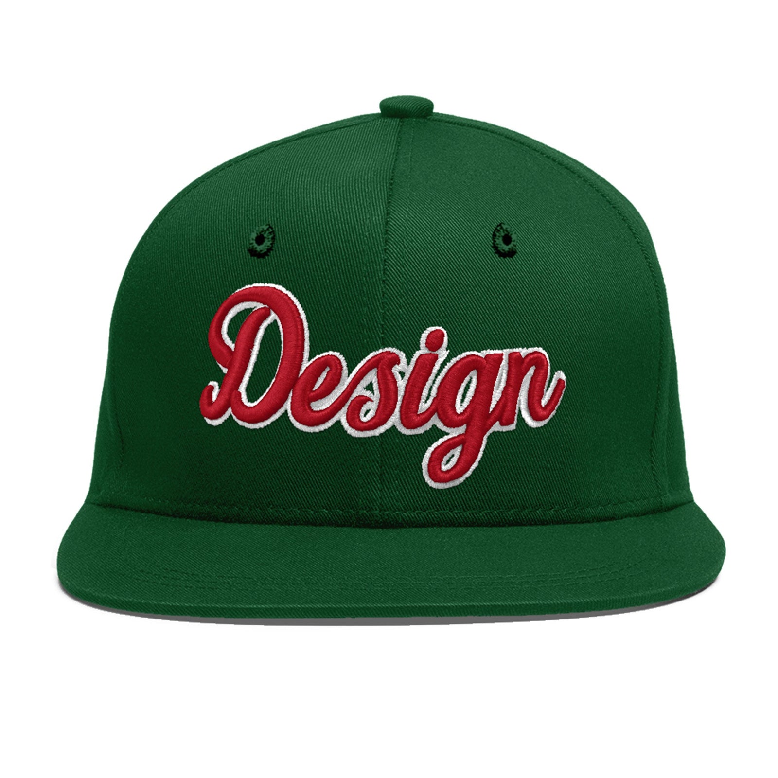 Custom Green 3D Puff Embroidery Flat Embroidery Casual Sport Baseball Cap