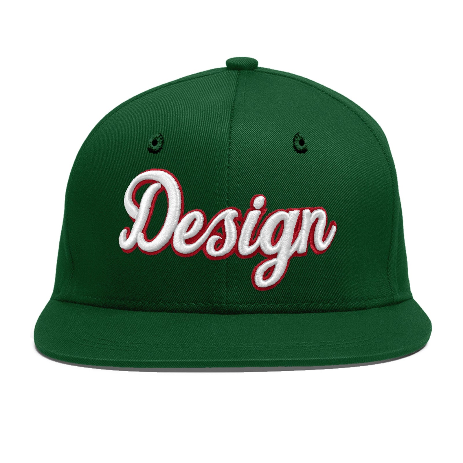 Custom Green 3D Puff Embroidery Flat Embroidery Casual Sport Baseball Cap