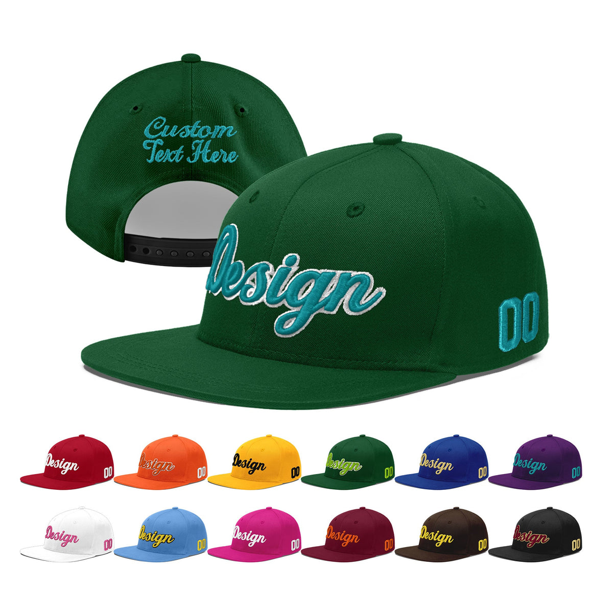 Custom Green 3D Puff Embroidery Flat Embroidery Casual Sport Baseball Cap
