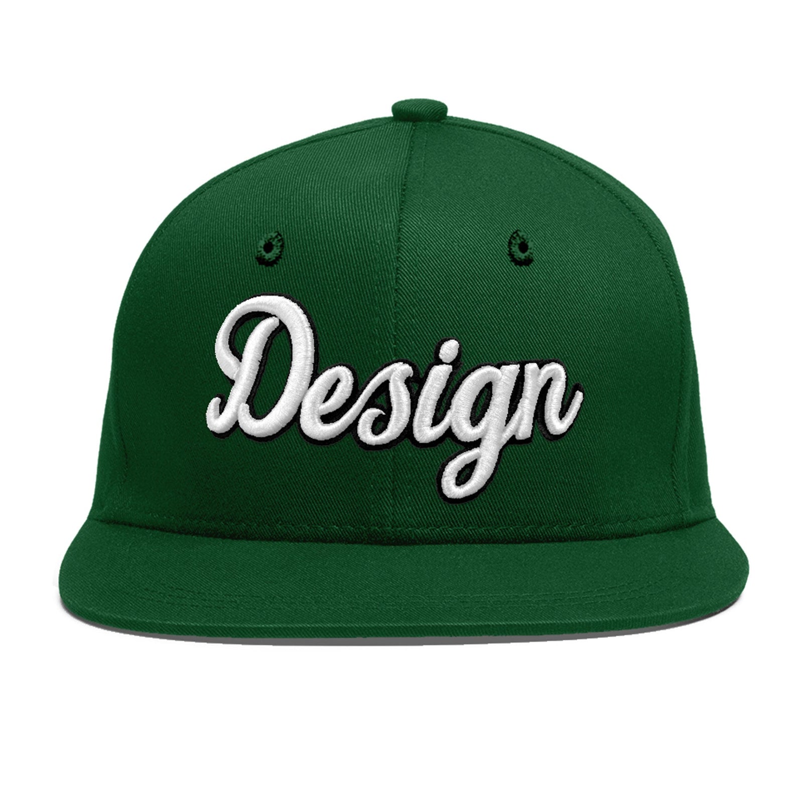 Custom Green 3D Puff Embroidery Flat Embroidery Casual Sport Baseball Cap